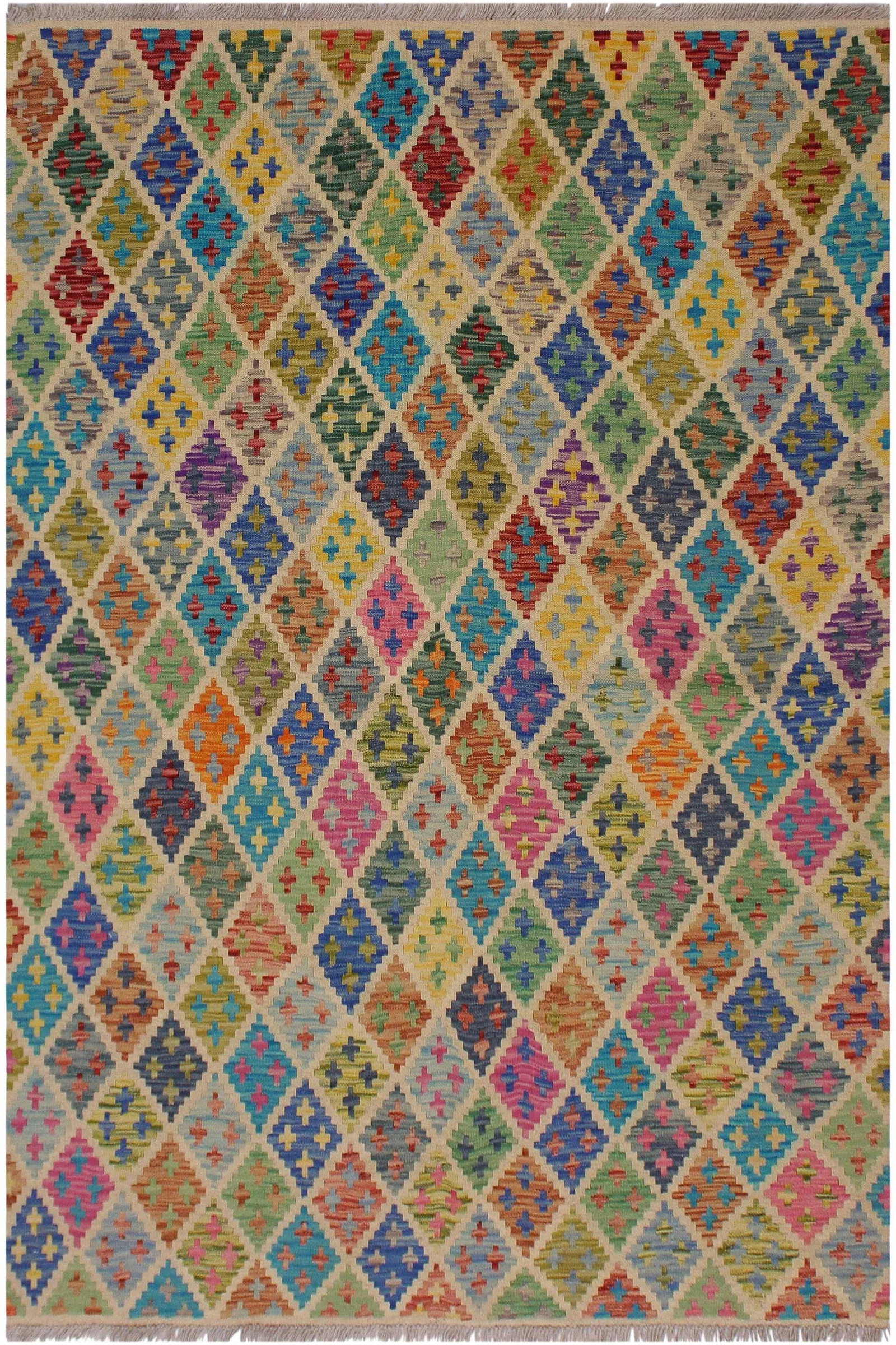 Abstract Tribal Hand-Woven Kilim Wool Rug -5'5'' * 6'7'' - 9