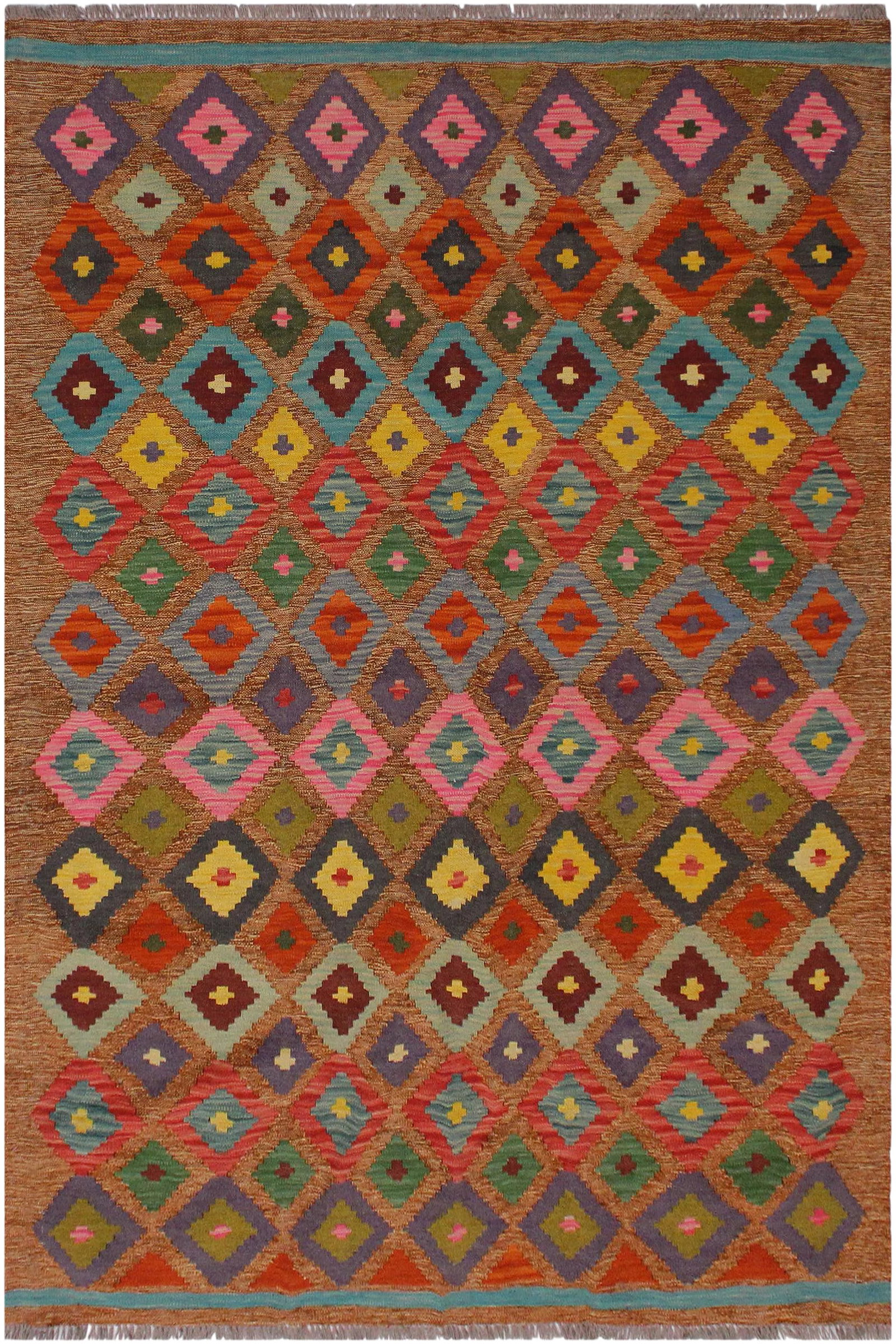 Geometric Tribal Turkish Brown Hand-Woven Wool Kilim - 5' * 6'4'' (1 of 9)