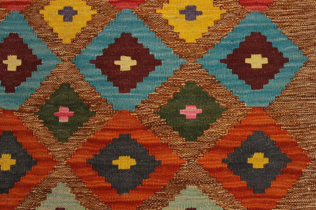 Geometric Tribal Turkish Brown Hand-Woven Wool Kilim - 5' * 6'4'' - 4