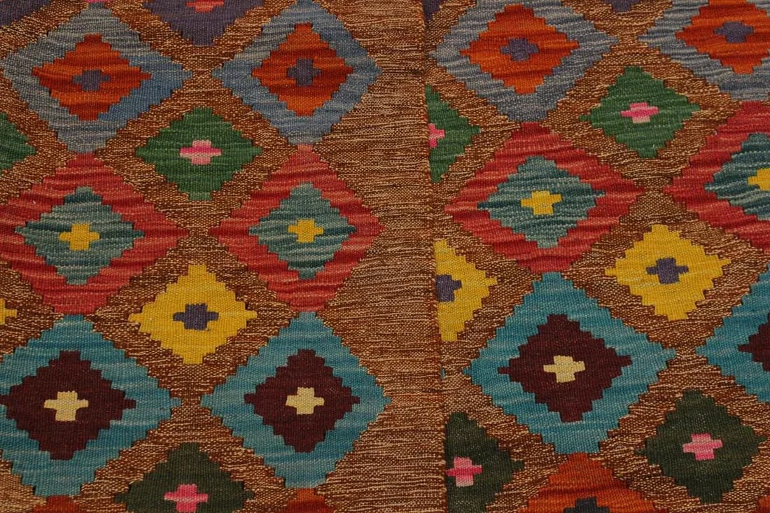 Geometric Tribal Turkish Brown Hand-Woven Wool Kilim - 5' * 6'4'' - 7