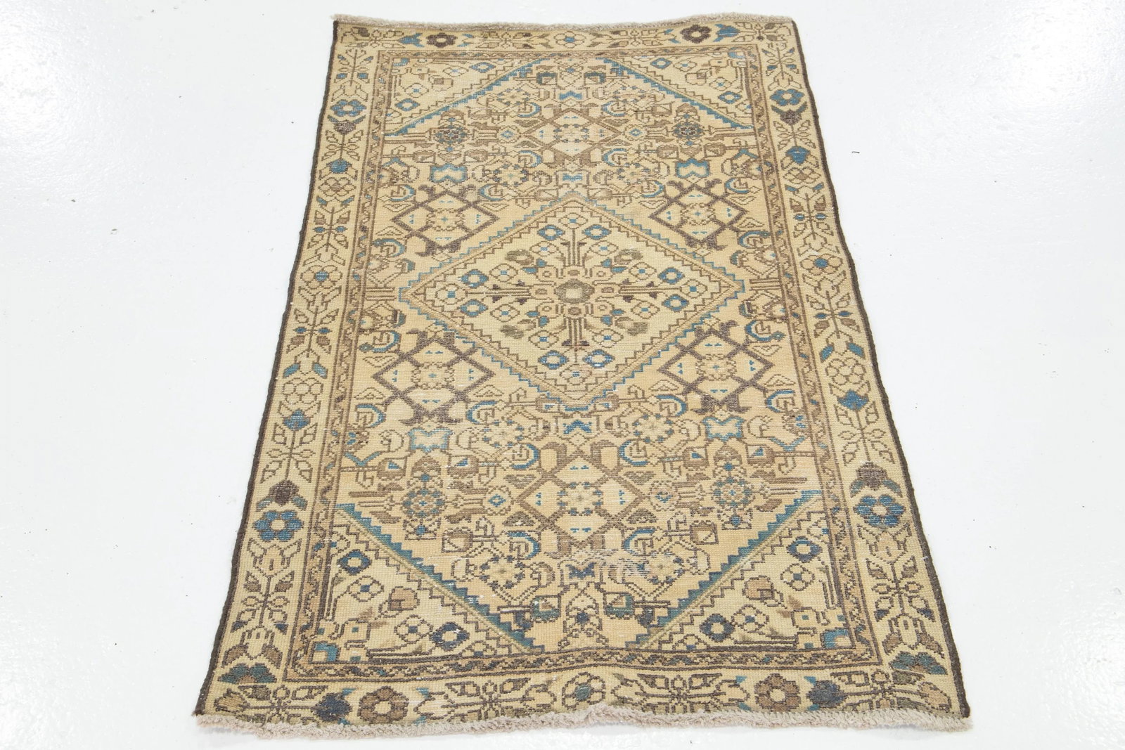 Vintage Persian Beige Wool Rug With Allover Design - 2