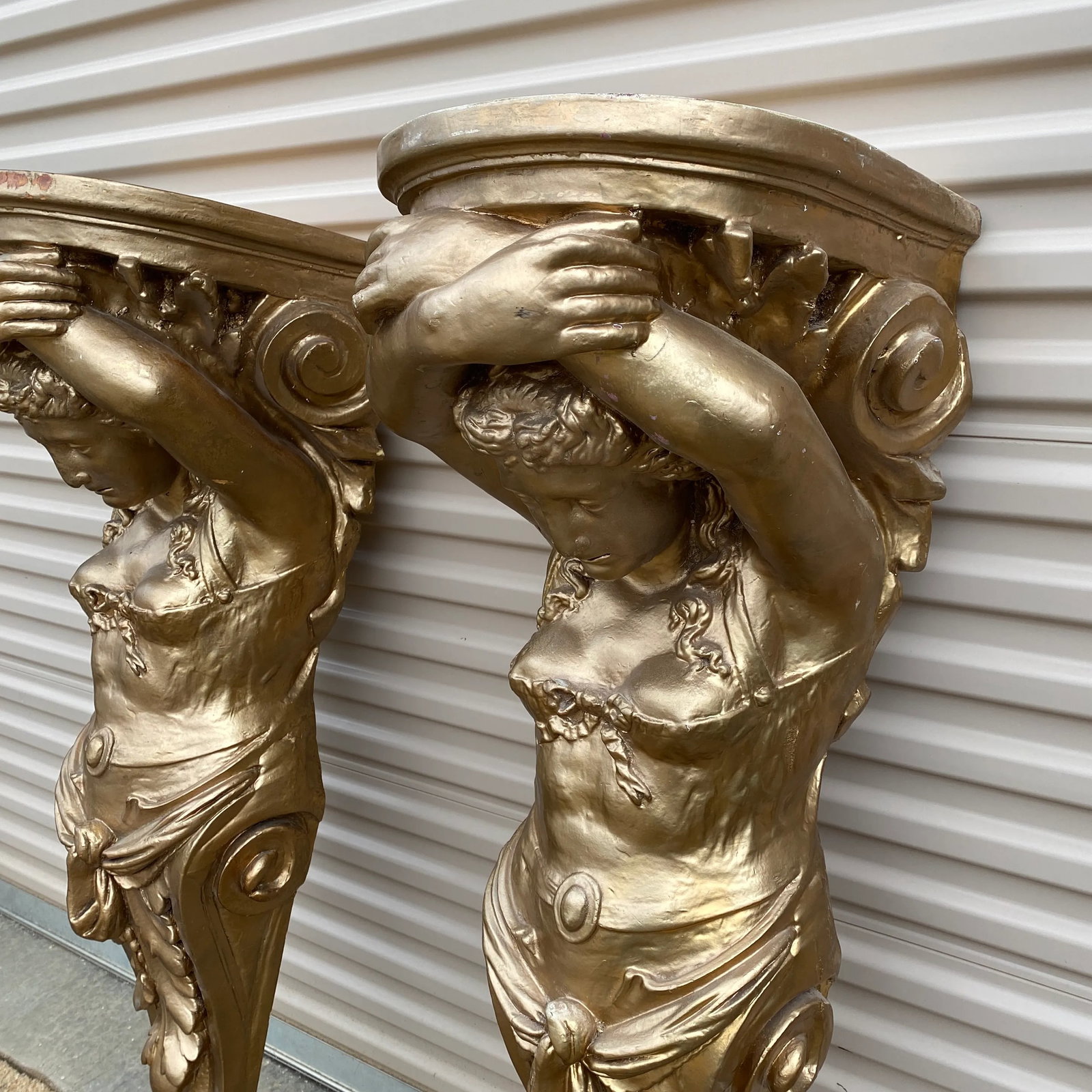 Lifesize 4 Foot 1970s Oversized Gold Lady Sconces - 2