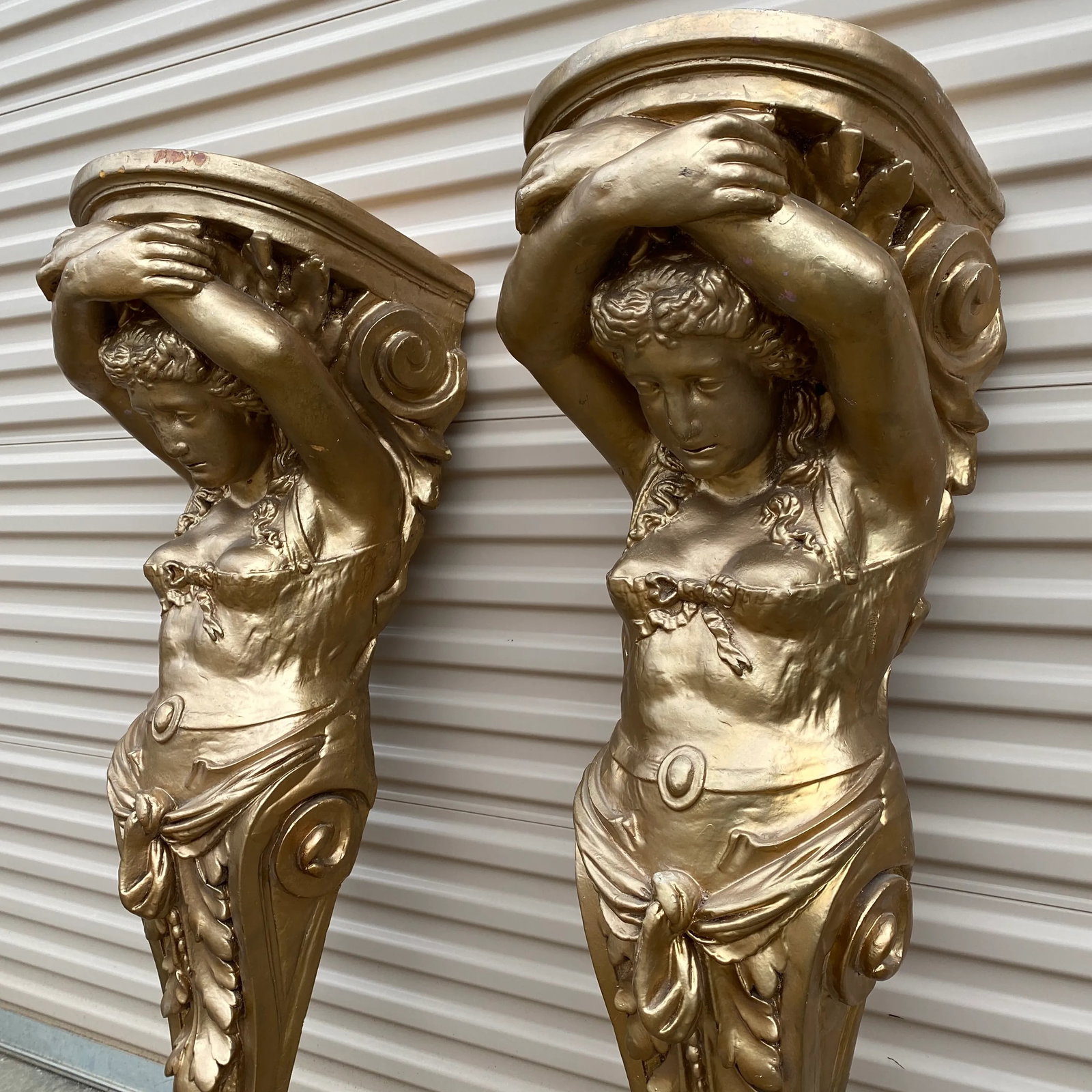 Lifesize 4 Foot 1970s Oversized Gold Lady Sconces - 3