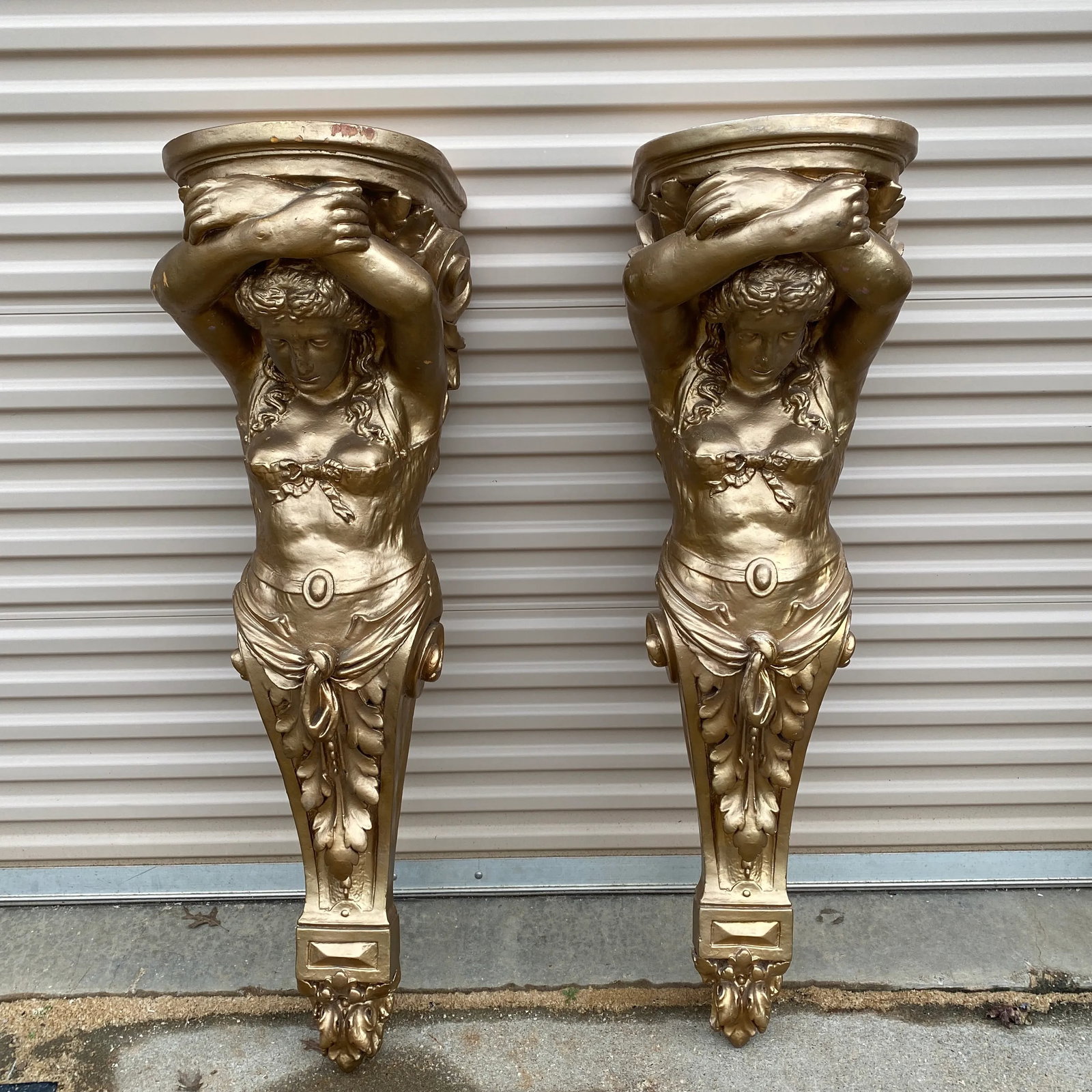 Lifesize 4 Foot 1970s Oversized Gold Lady Sconces - 5