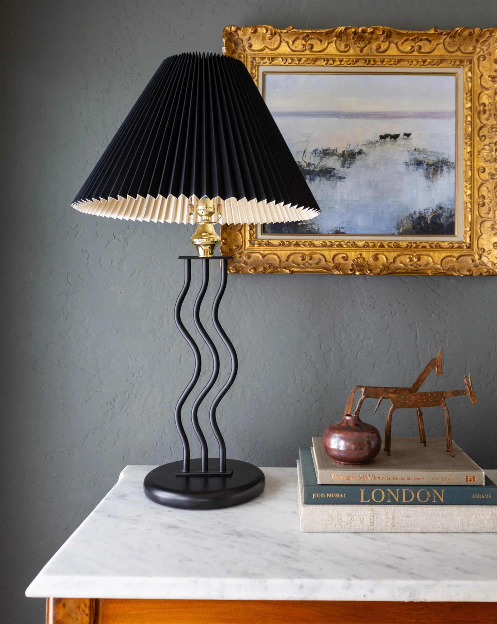 Black Wavy Memphis Style Squiggle Lamps | Set of Two - 10