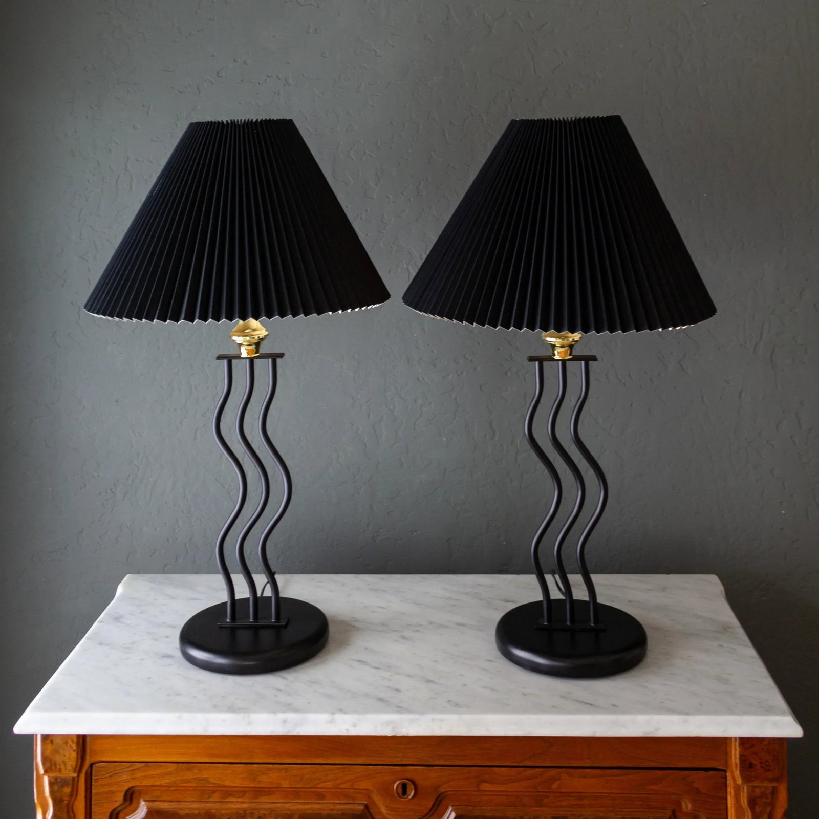 Black Wavy Memphis Style Squiggle Lamps | Set of Two - 3