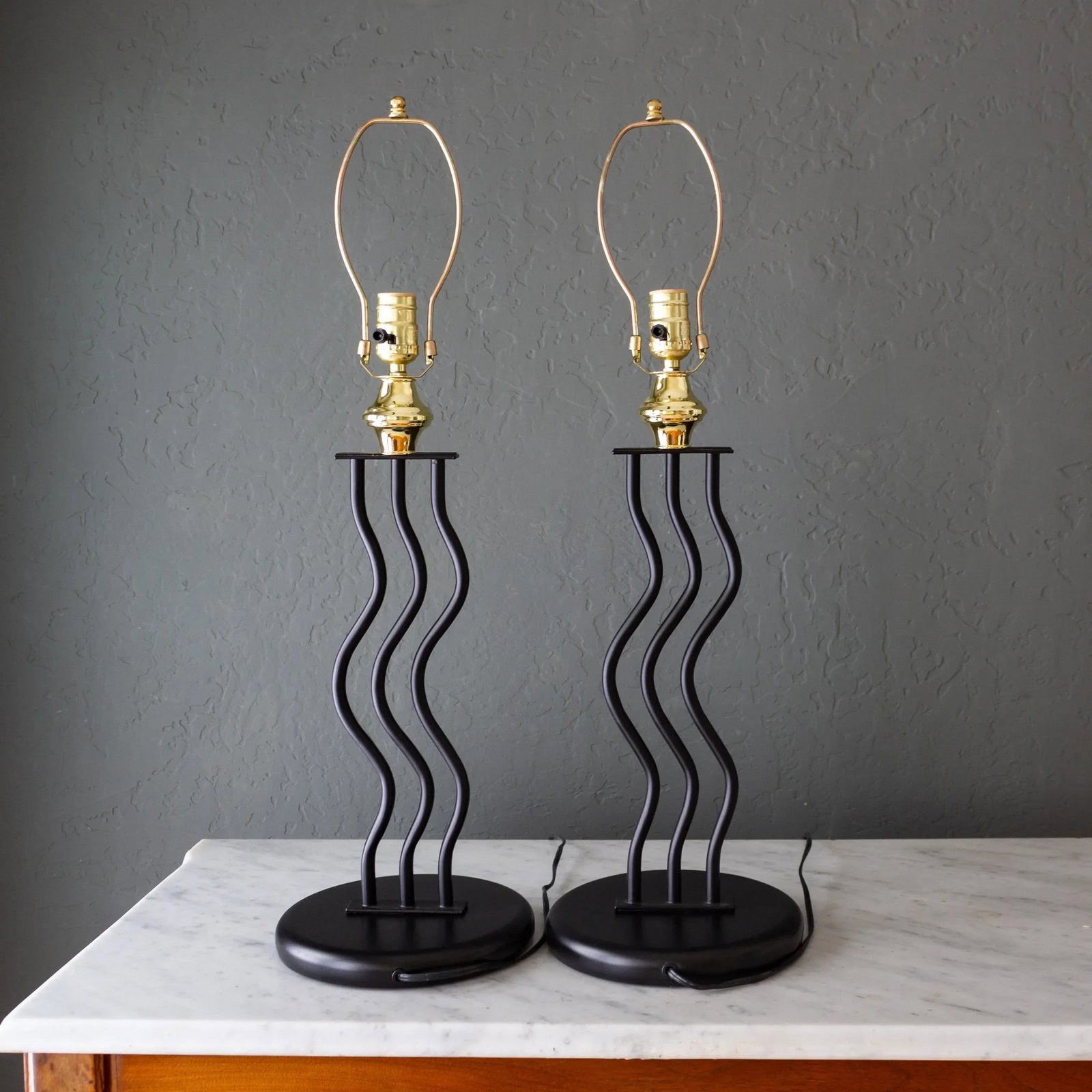 Black Wavy Memphis Style Squiggle Lamps | Set of Two - 4