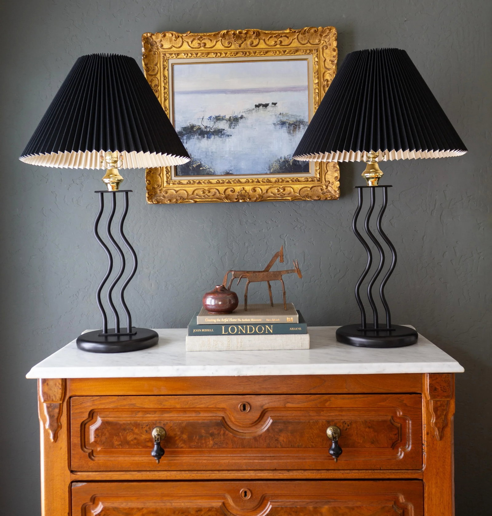Black Wavy Memphis Style Squiggle Lamps | Set of Two - 5