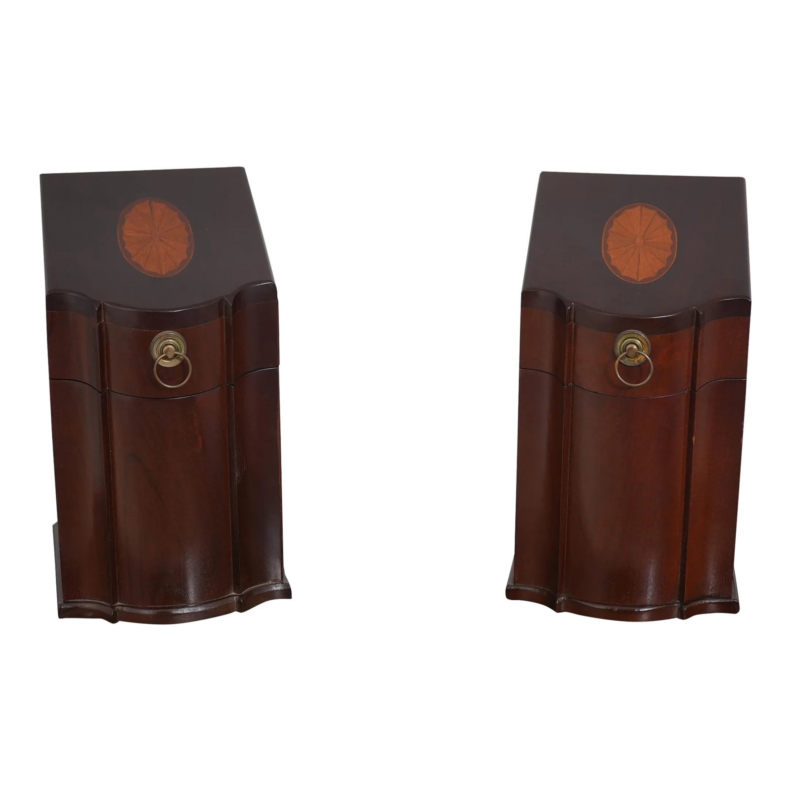 Pair Inlaid Mahogany Federal Style Letter or Knife Boxes: Age: Approx: 20 Years Old Details: Divided Interior High Quality Construction Un-Marked As To Manufacture Offered @ Fraction Original Retail Cot Condition: Excellent Original Finish & Condition Size: 