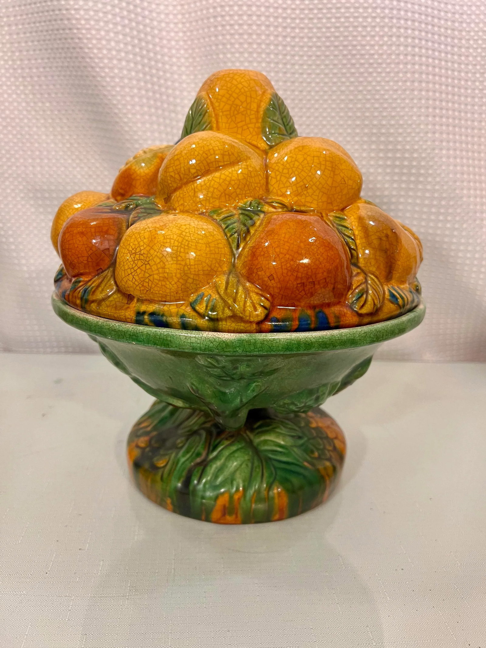 Vintage Majolica Style Fruit Stacked Lidded Bowl / Catchall - 10