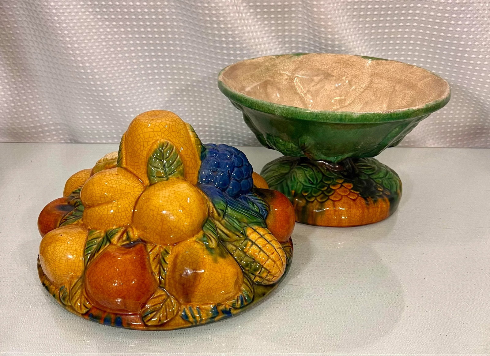 Vintage Majolica Style Fruit Stacked Lidded Bowl / Catchall - 8