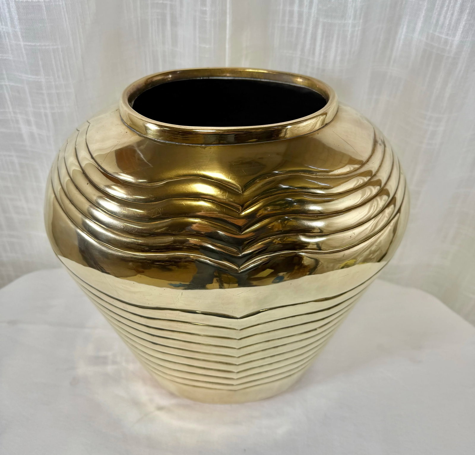 Vintage Art Deco Style Embossed Polished Brass Vase - 3