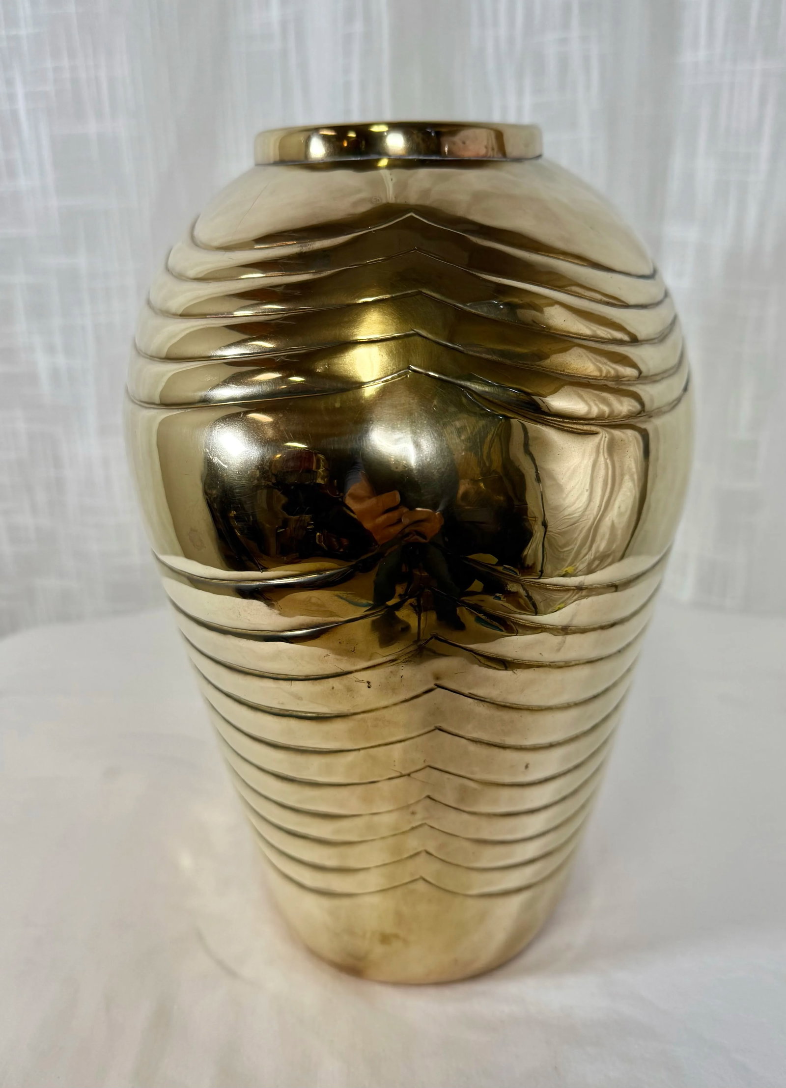 Vintage Art Deco Style Embossed Polished Brass Vase - 5