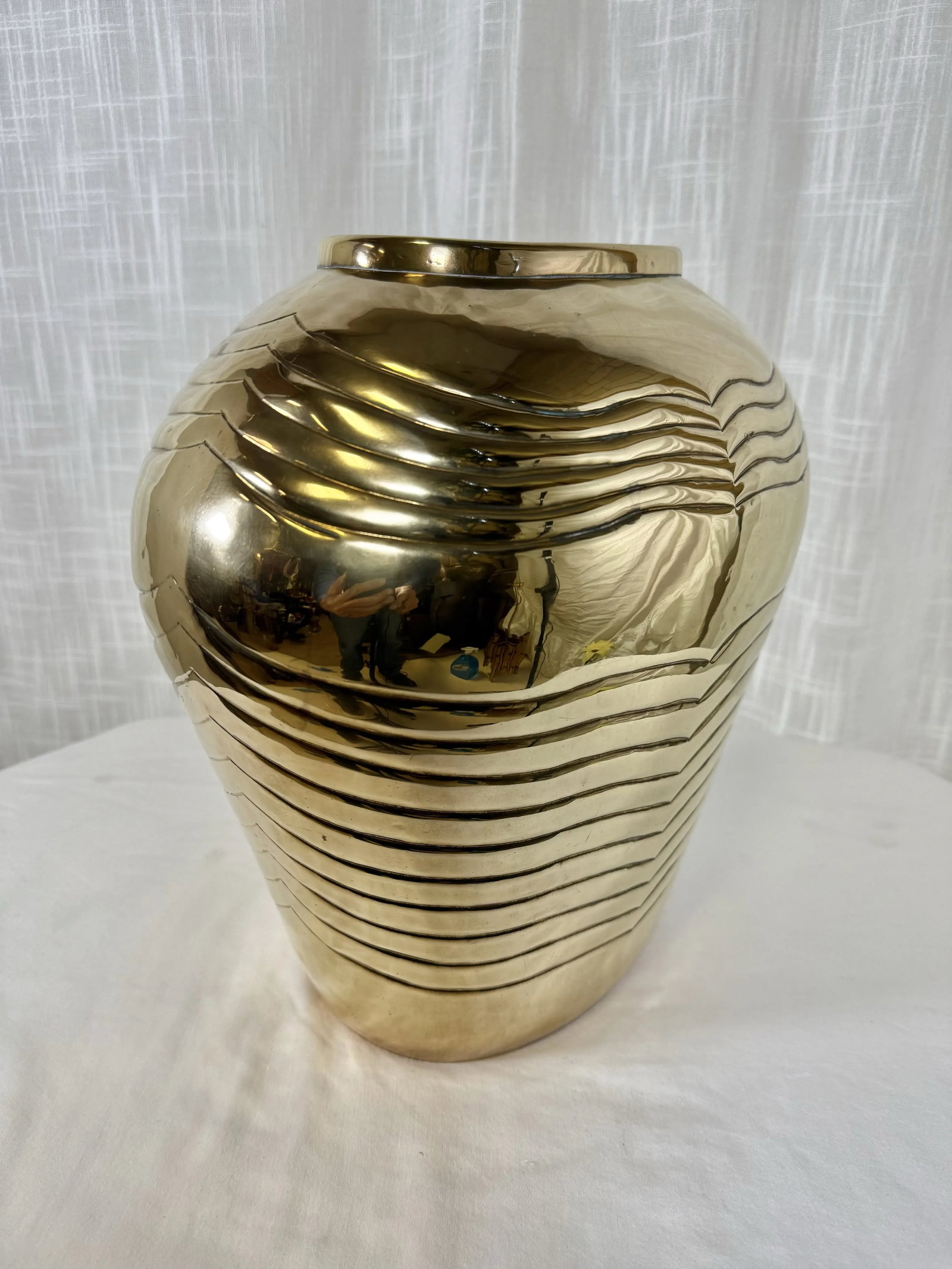 Vintage Art Deco Style Embossed Polished Brass Vase - 6