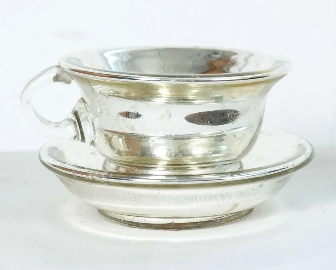 Mercury Glass Cups And Saucers - Service for 3 - 3