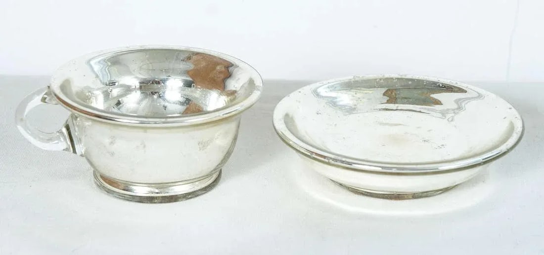 Mercury Glass Cups And Saucers - Service for 3 - 4