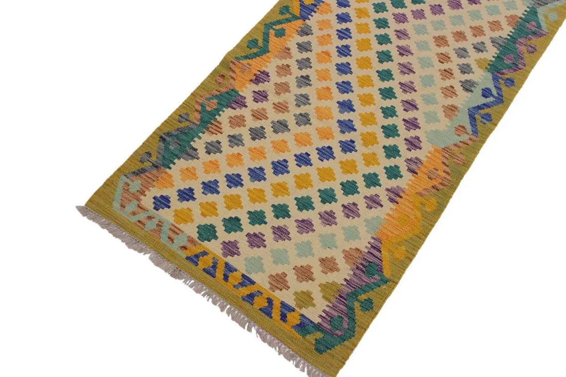 1990s Abstract Hand-Woven Kilim Wool Runner - 2'11'' * 9'7'' - 3