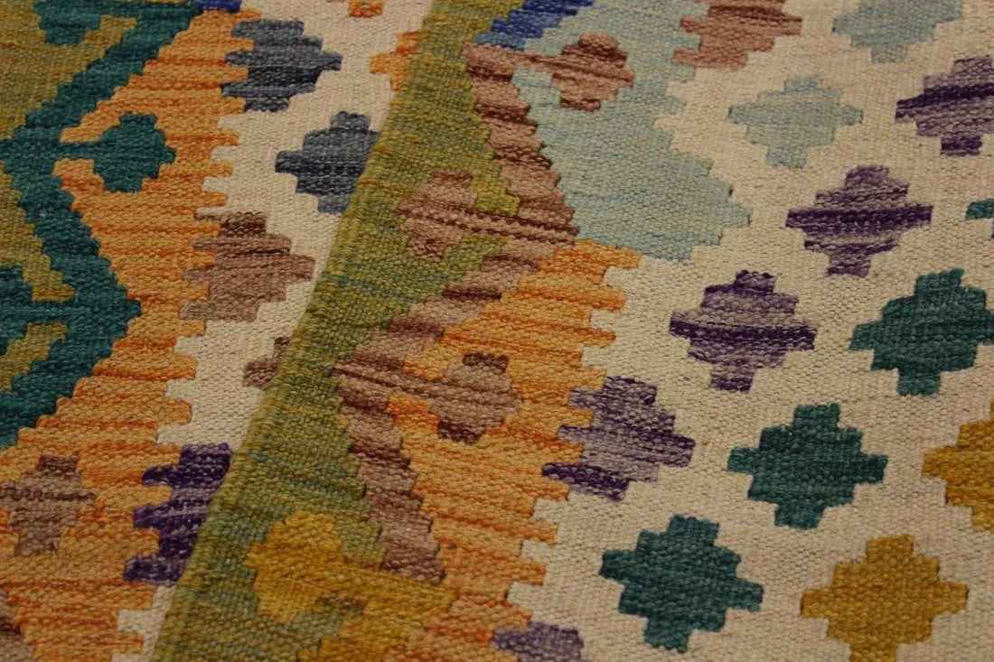 1990s Abstract Hand-Woven Kilim Wool Runner - 2'11'' * 9'7'' - 7
