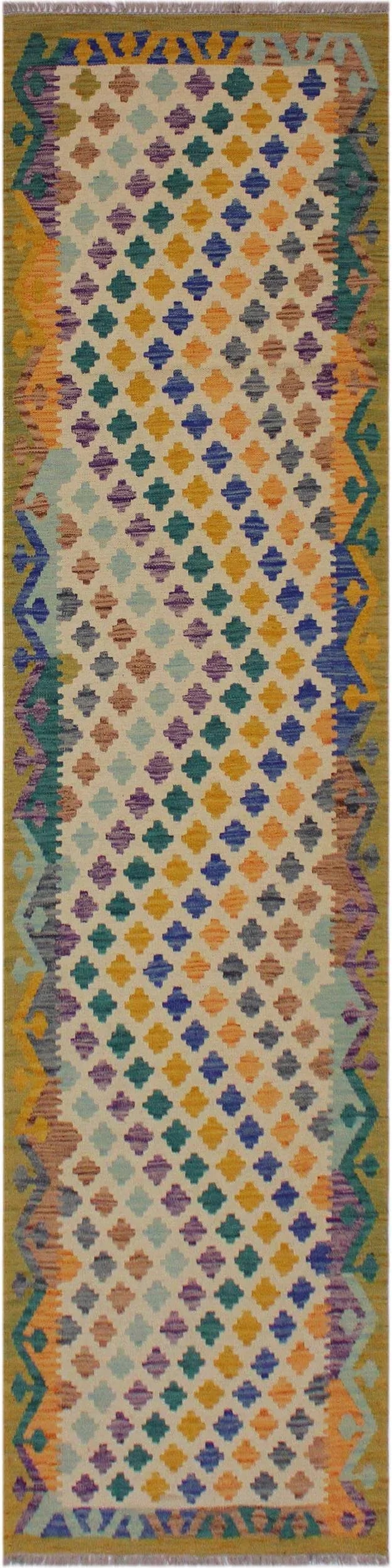 1990s Abstract Hand-Woven Kilim Wool Runner - 2'11'' * 9'7'' - 8
