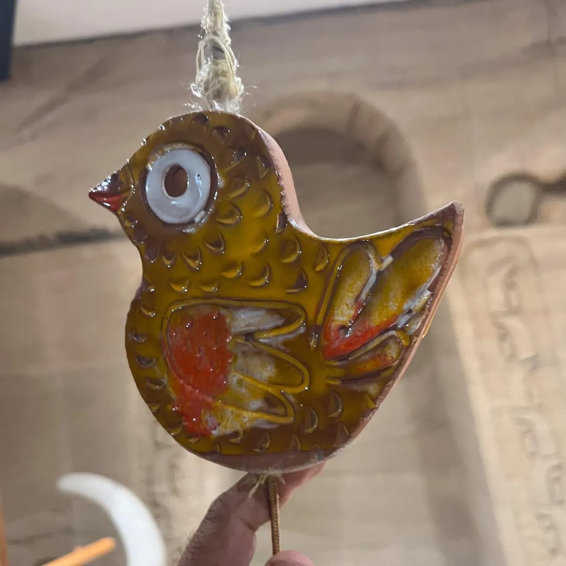 1960s Pacific Stoneware Art Pottery Birdie Wind Chime - 4