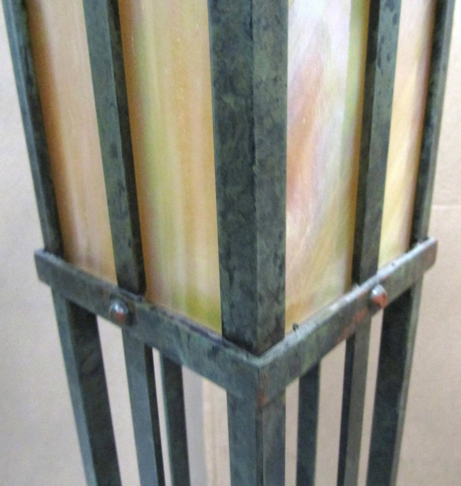 1970s Craftsman Mission Style Metal and Mica Torchier Floor Lamp - 11