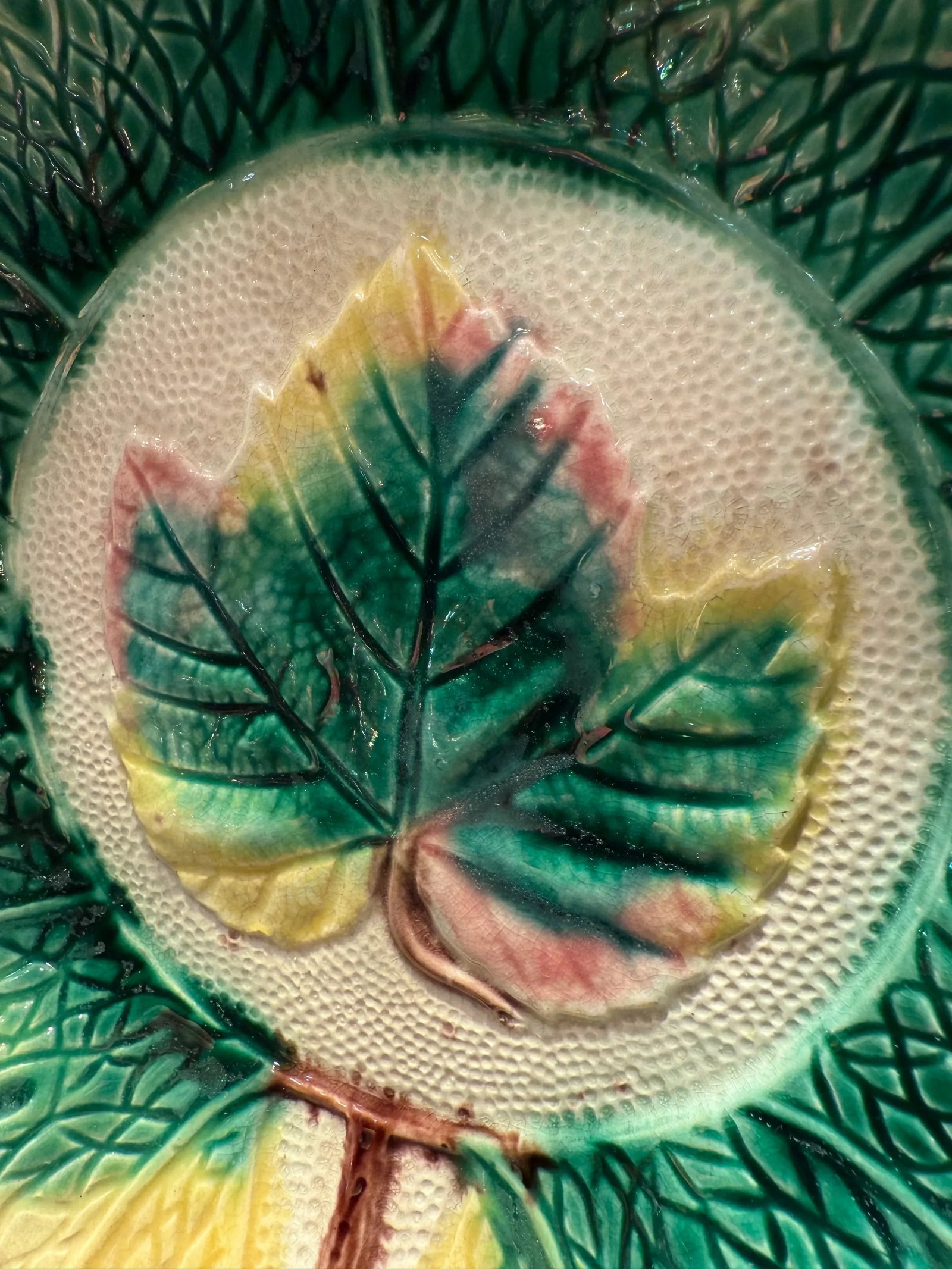 Majolica Antique 19th Century Grape Leaf Plate - 11