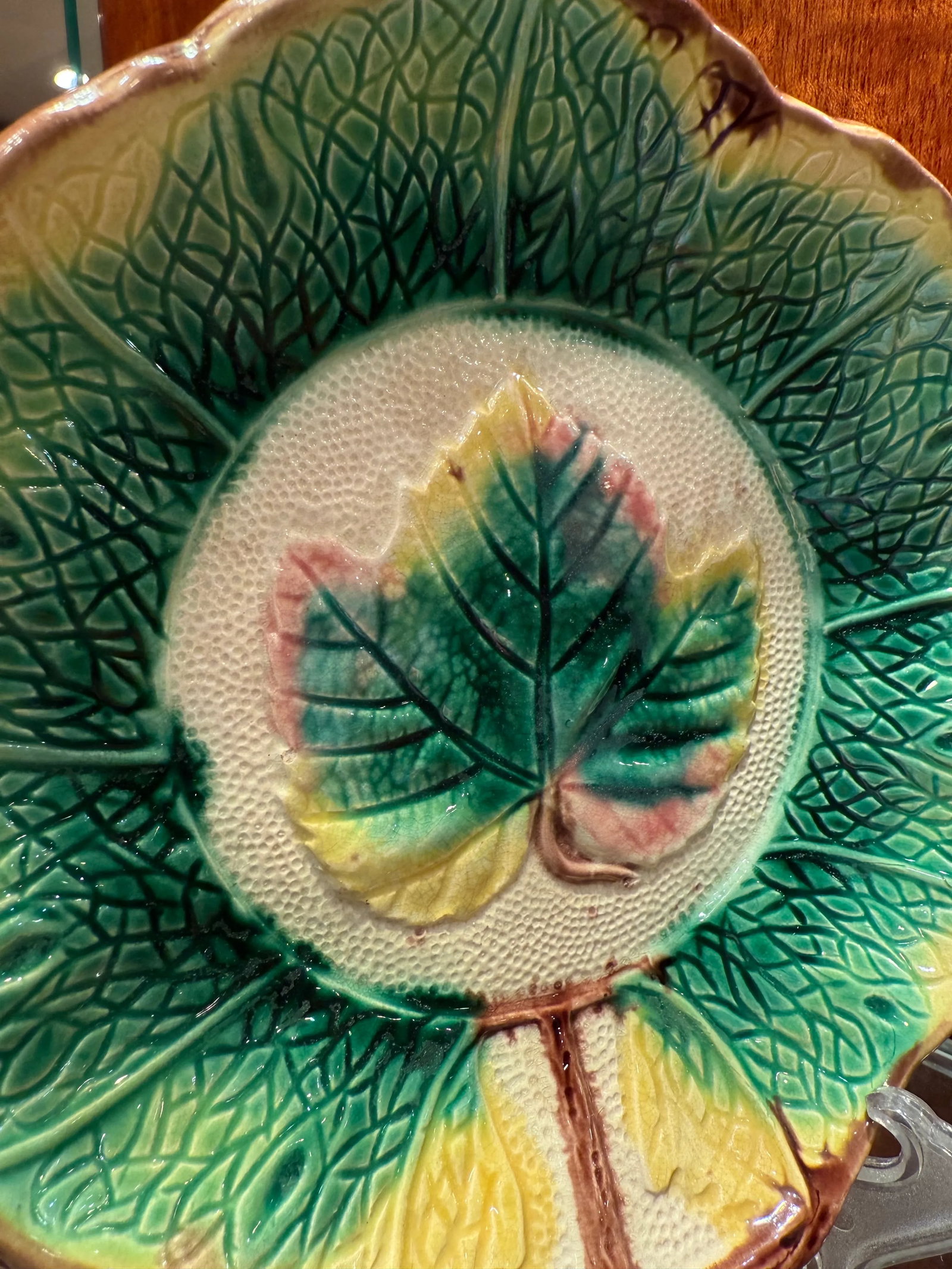 Majolica Antique 19th Century Grape Leaf Plate - 12