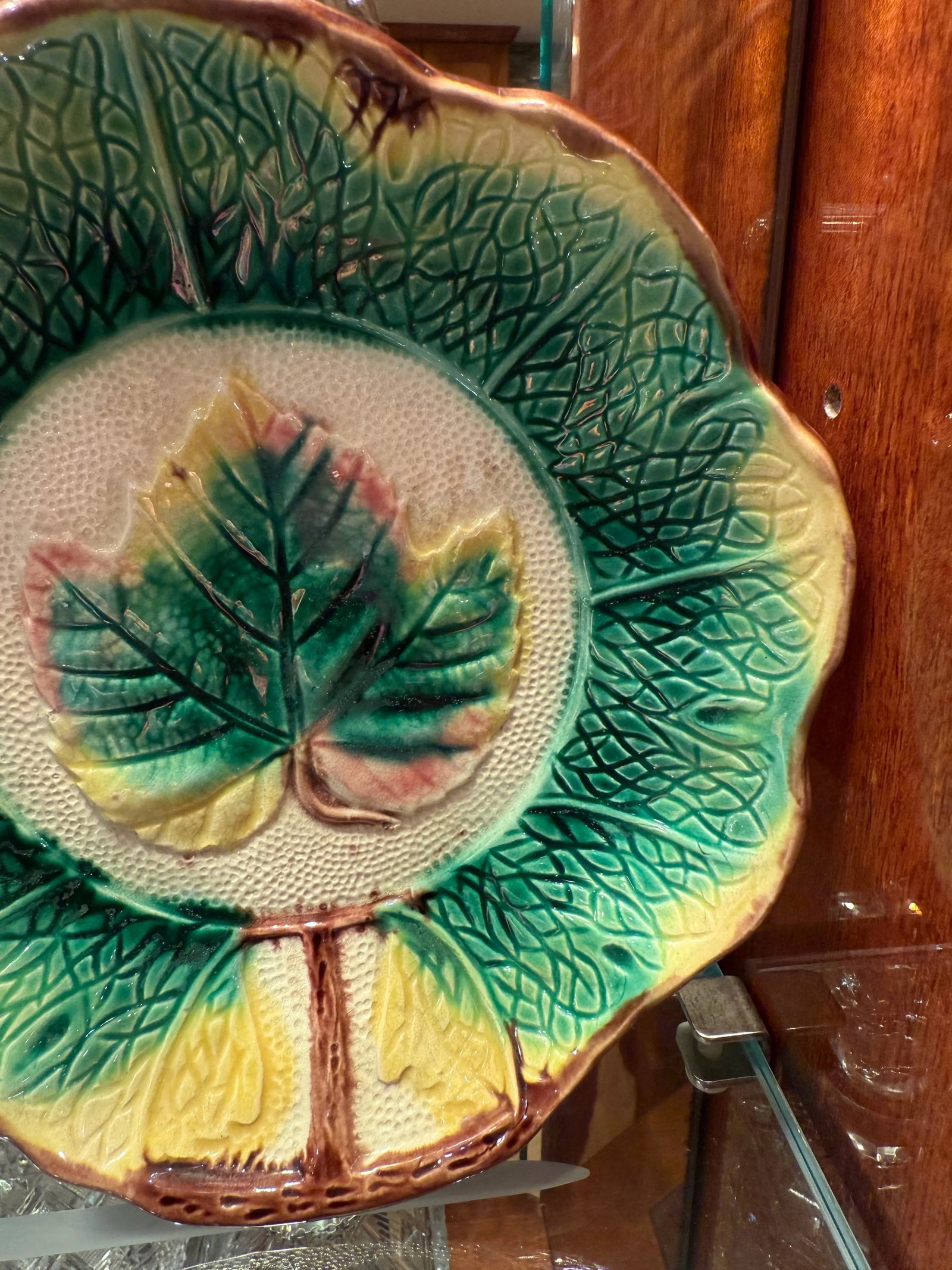 Majolica Antique 19th Century Grape Leaf Plate - 13