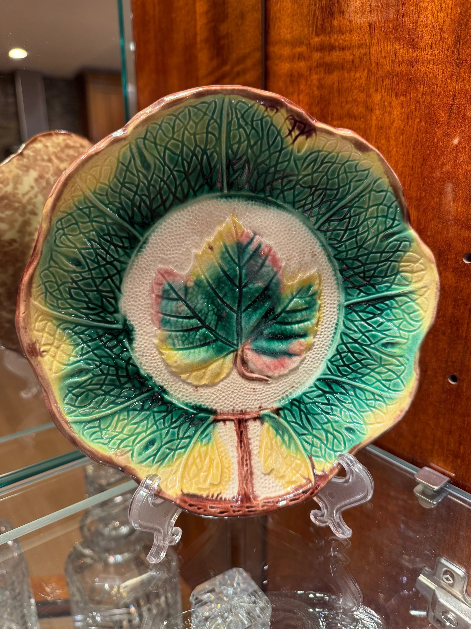 Majolica Antique 19th Century Grape Leaf Plate - 14
