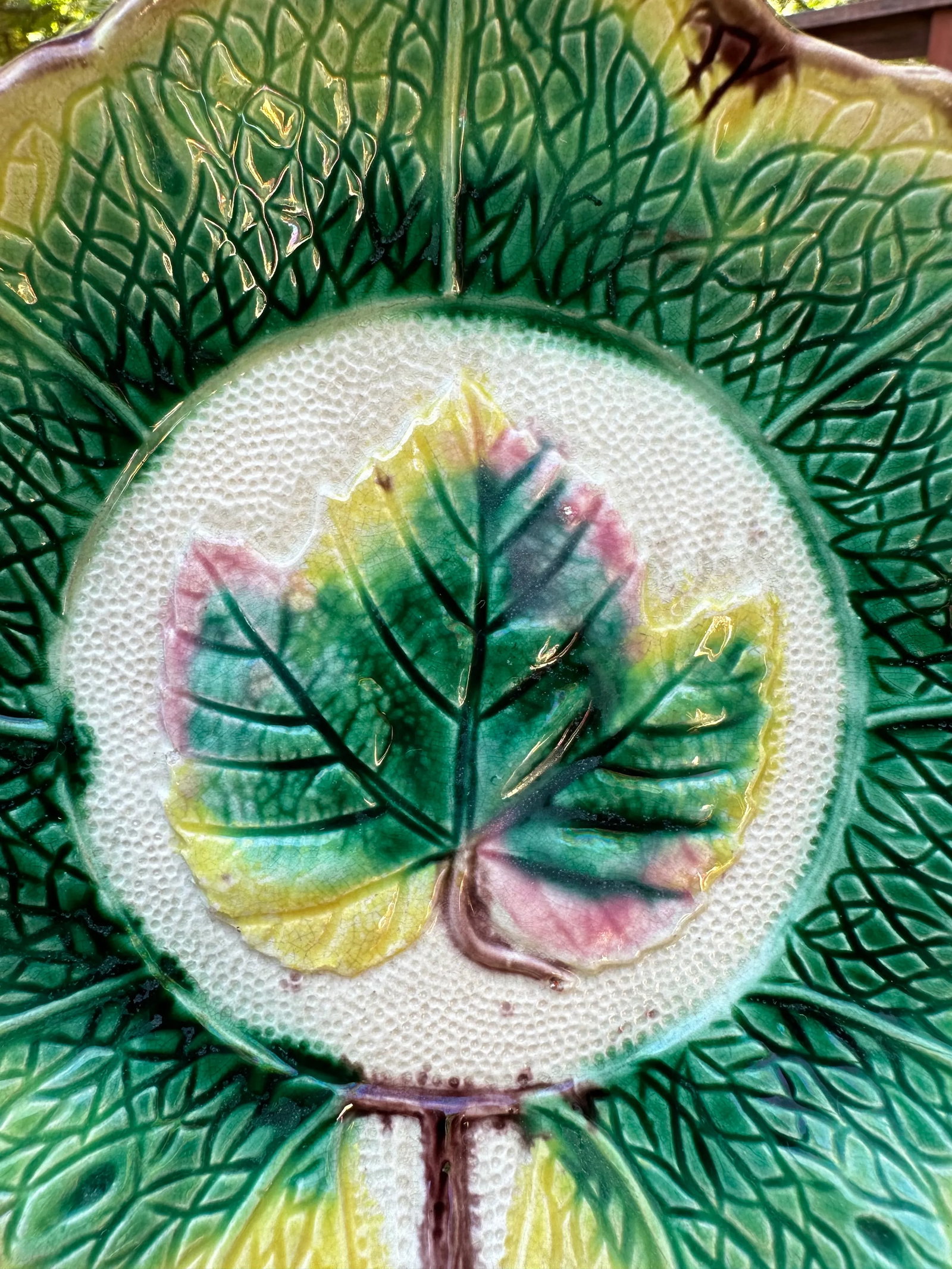 Majolica Antique 19th Century Grape Leaf Plate - 3