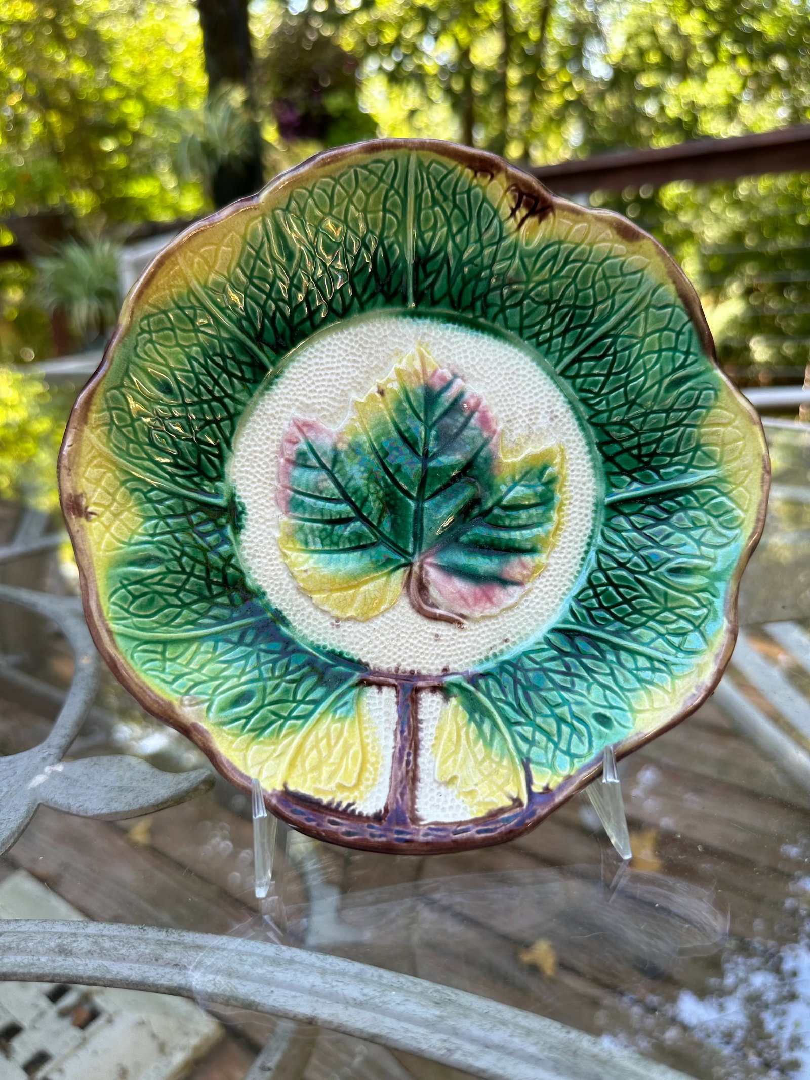 Majolica Antique 19th Century Grape Leaf Plate - 9