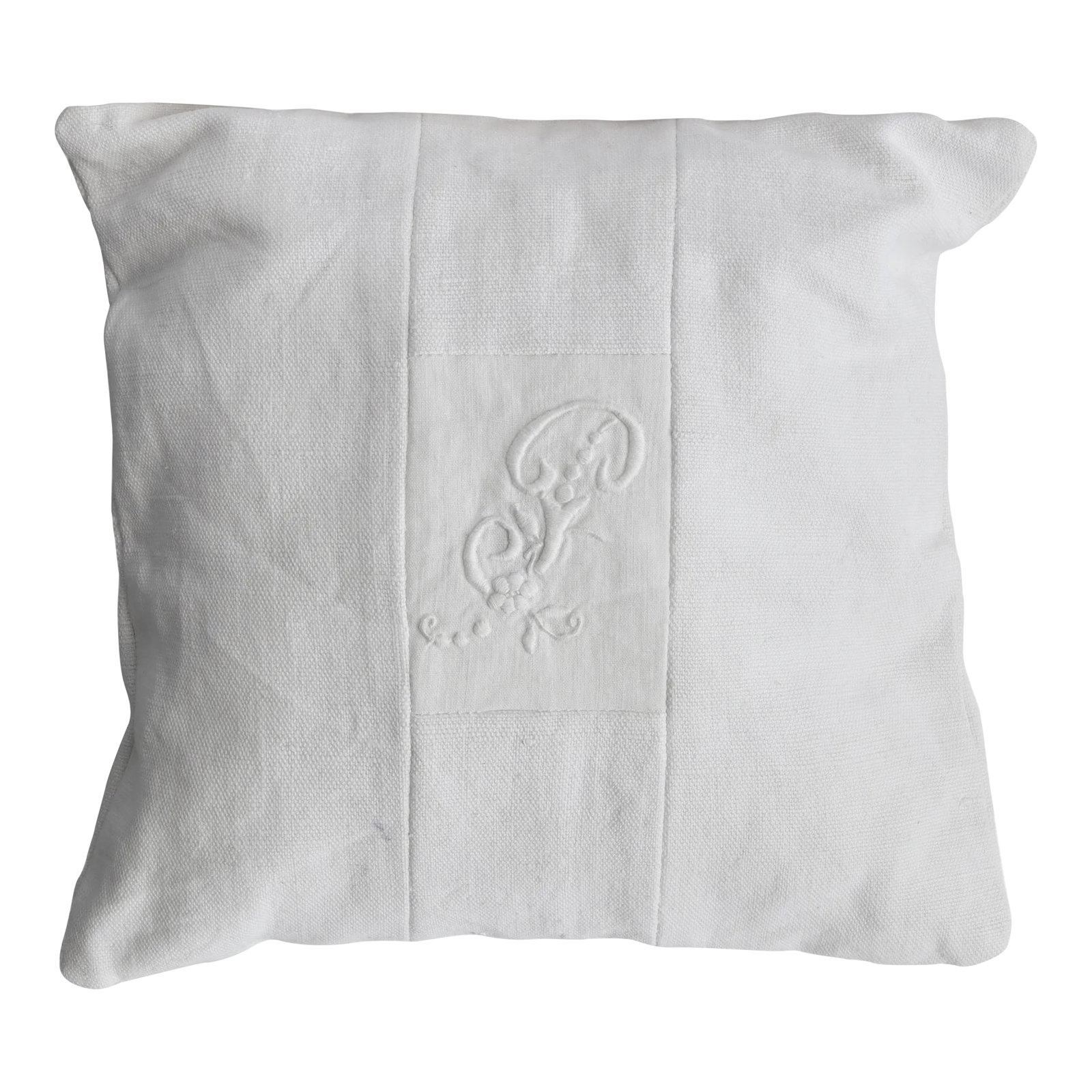 French Linen Petite Pillow W/ Hand-Embroidered 'P' Monogram (1 of 2)