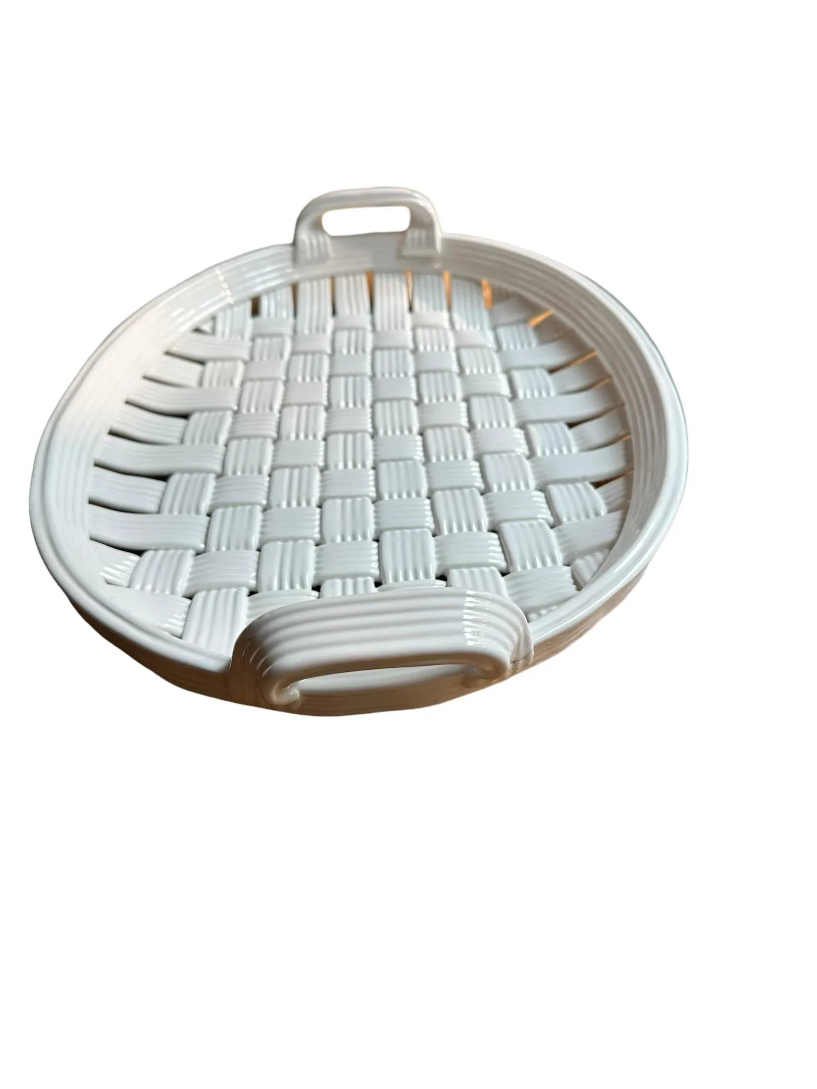 White Ceramic Basketweave Woven Tray - 3