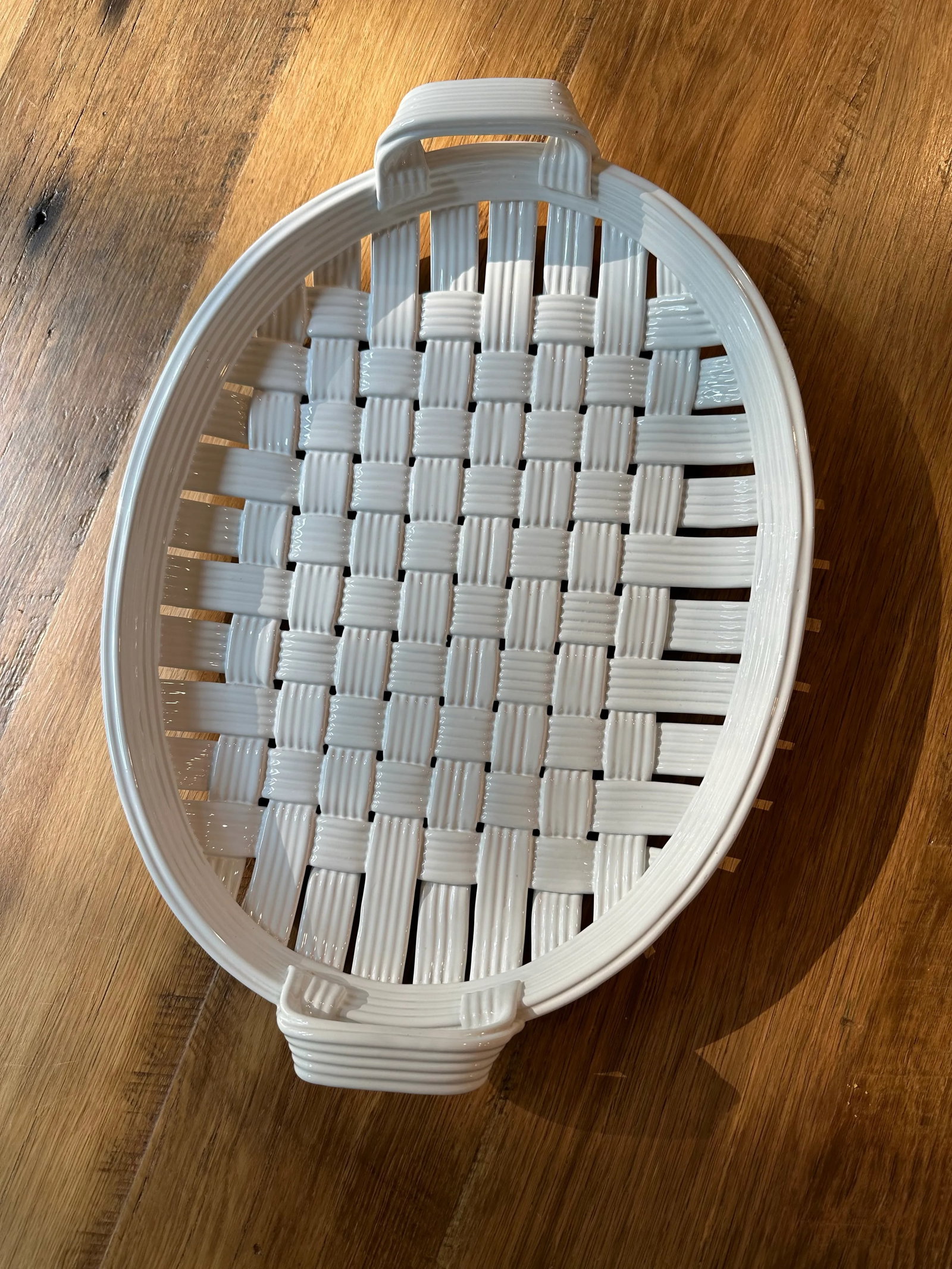 White Ceramic Basketweave Woven Tray - 4
