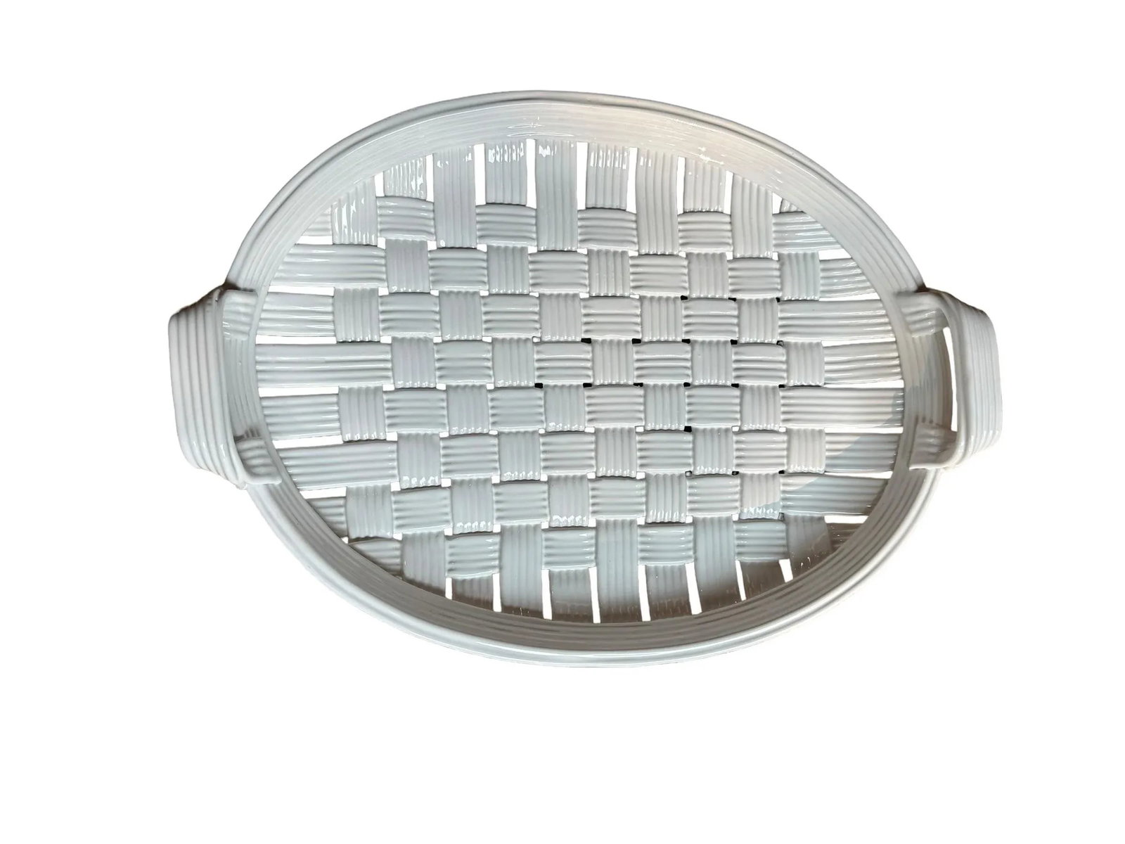 White Ceramic Basketweave Woven Tray - 5