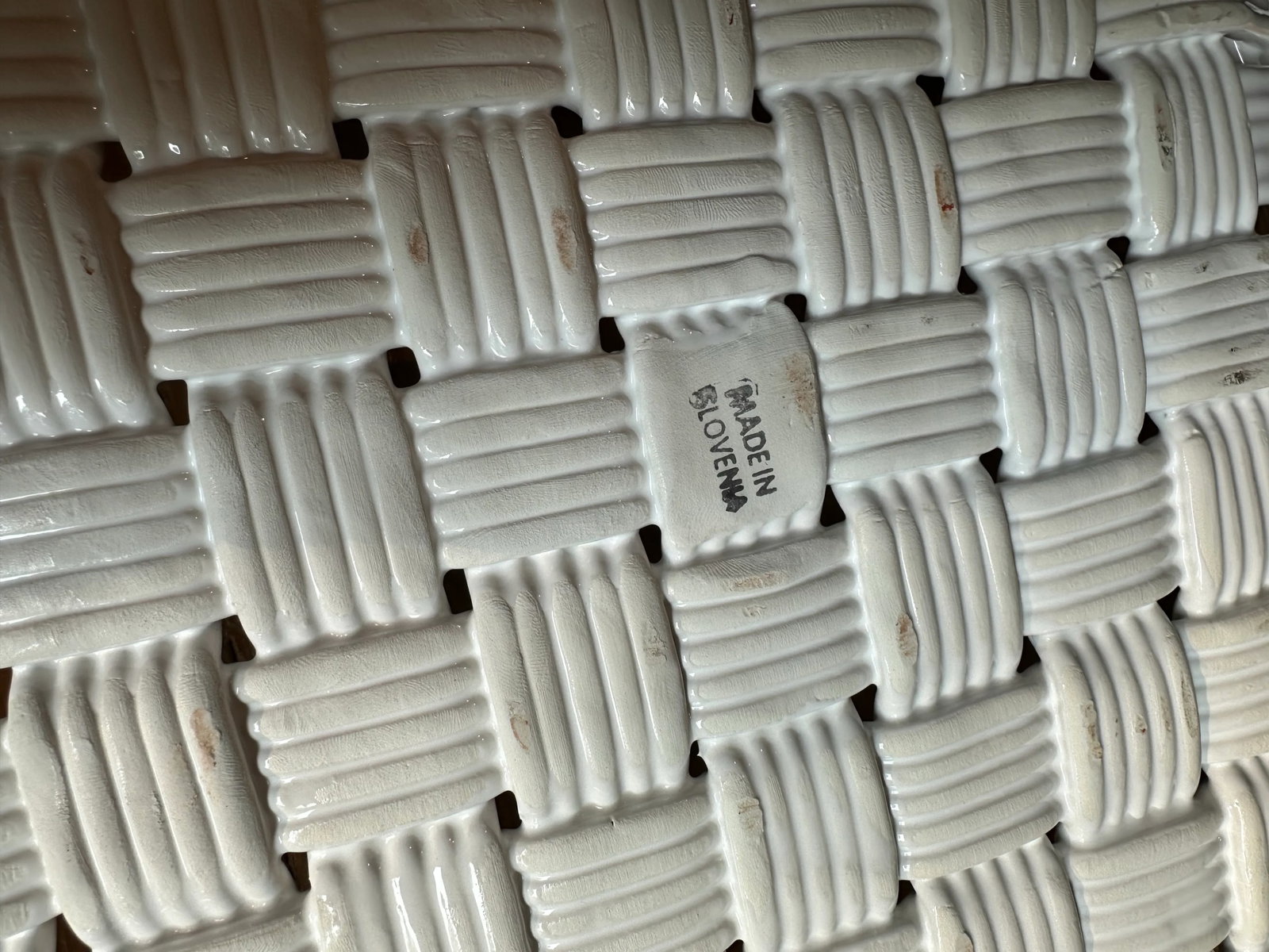 White Ceramic Basketweave Woven Tray - 7