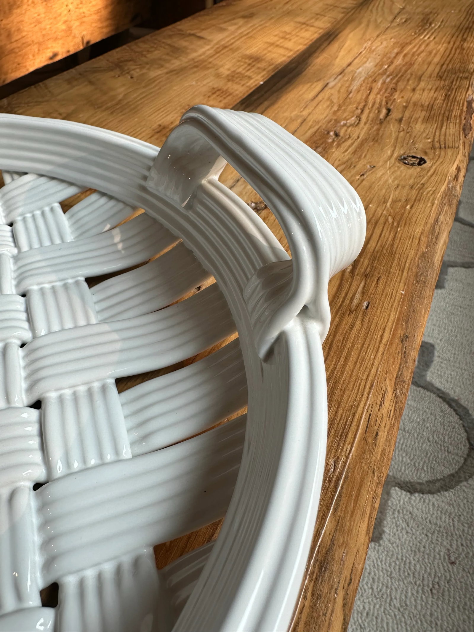 White Ceramic Basketweave Woven Tray - 8