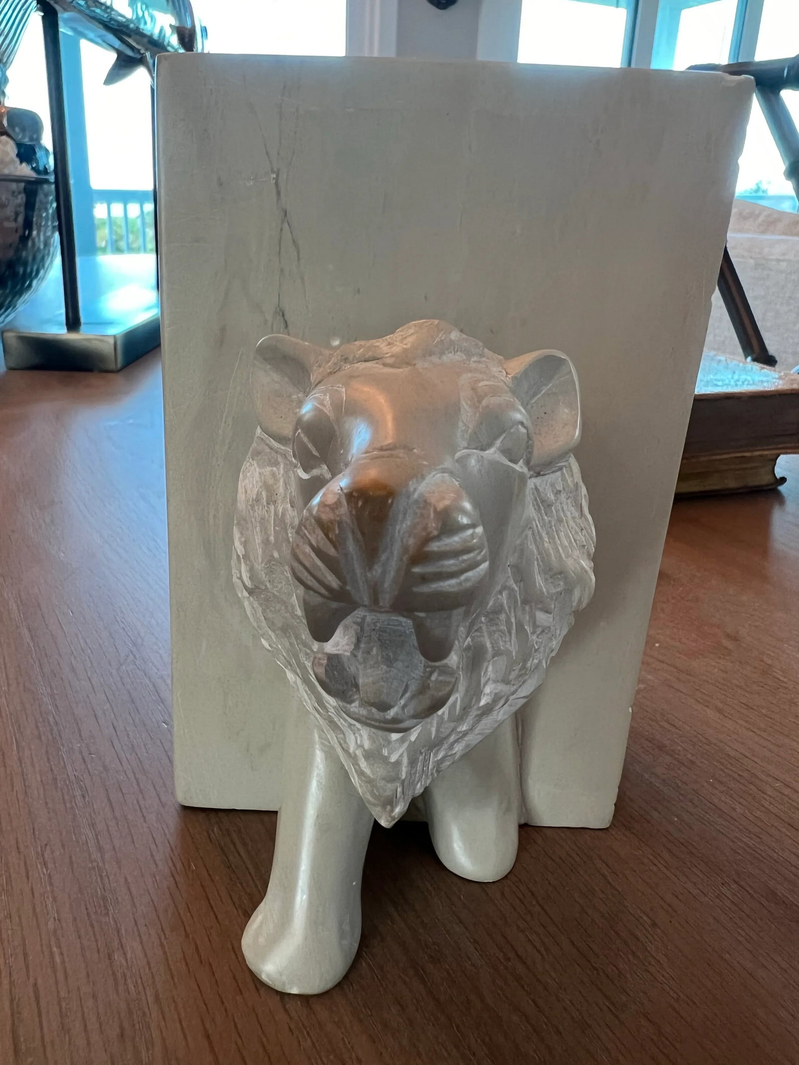 Vintage Carved Stone Lion Bookends - 10