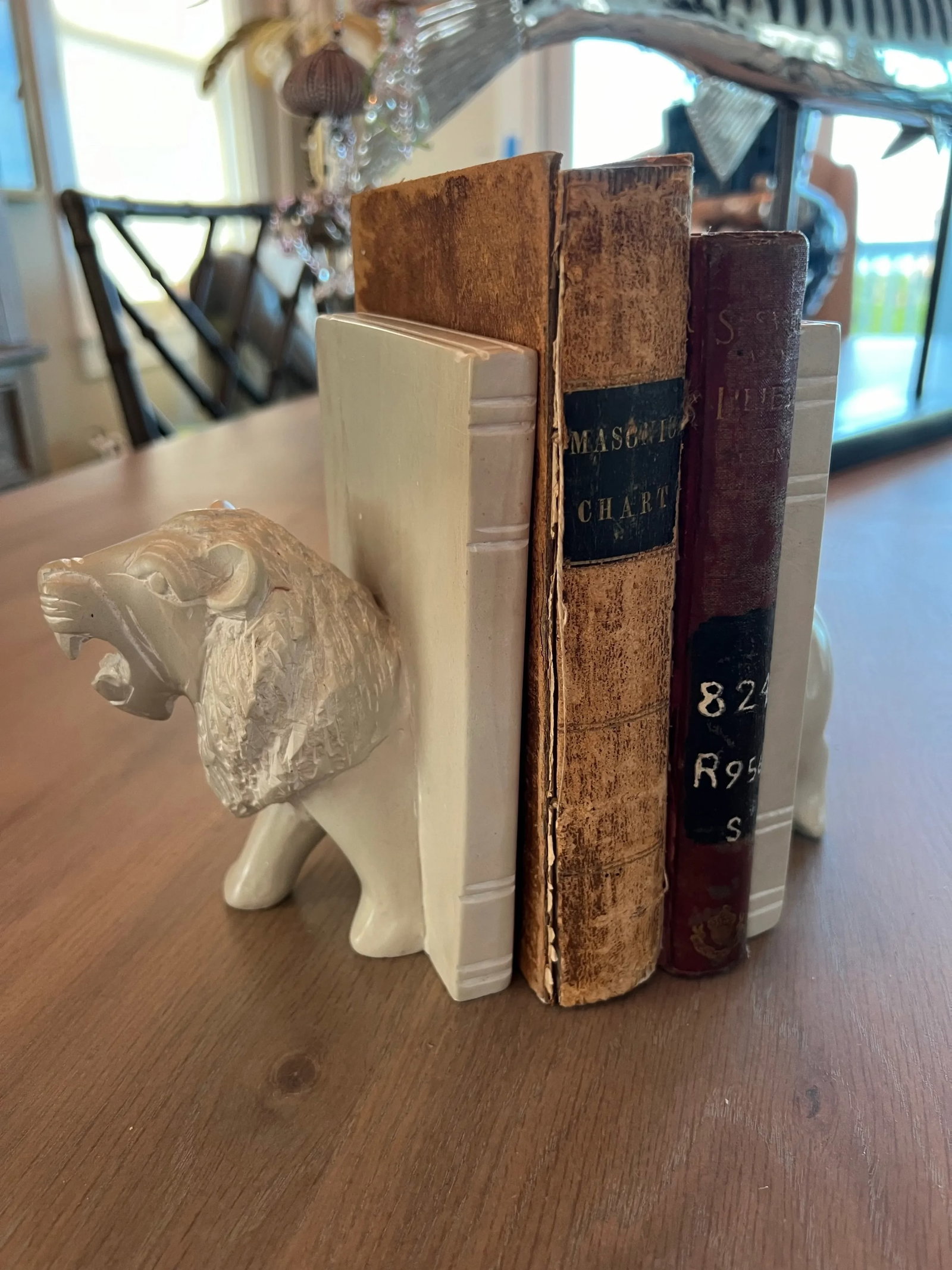 Vintage Carved Stone Lion Bookends - 2