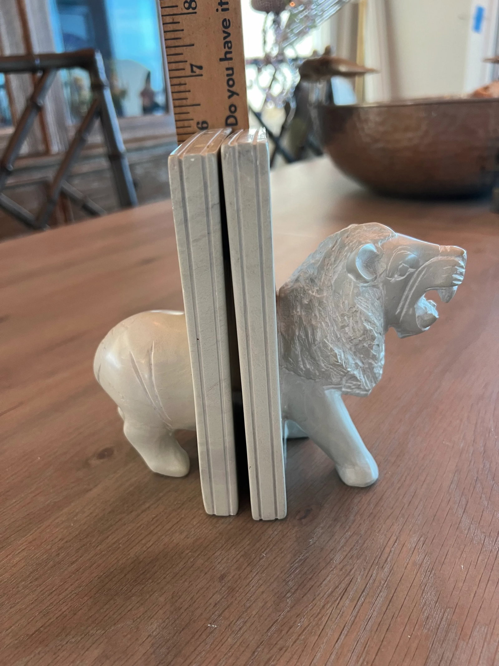 Vintage Carved Stone Lion Bookends - 3