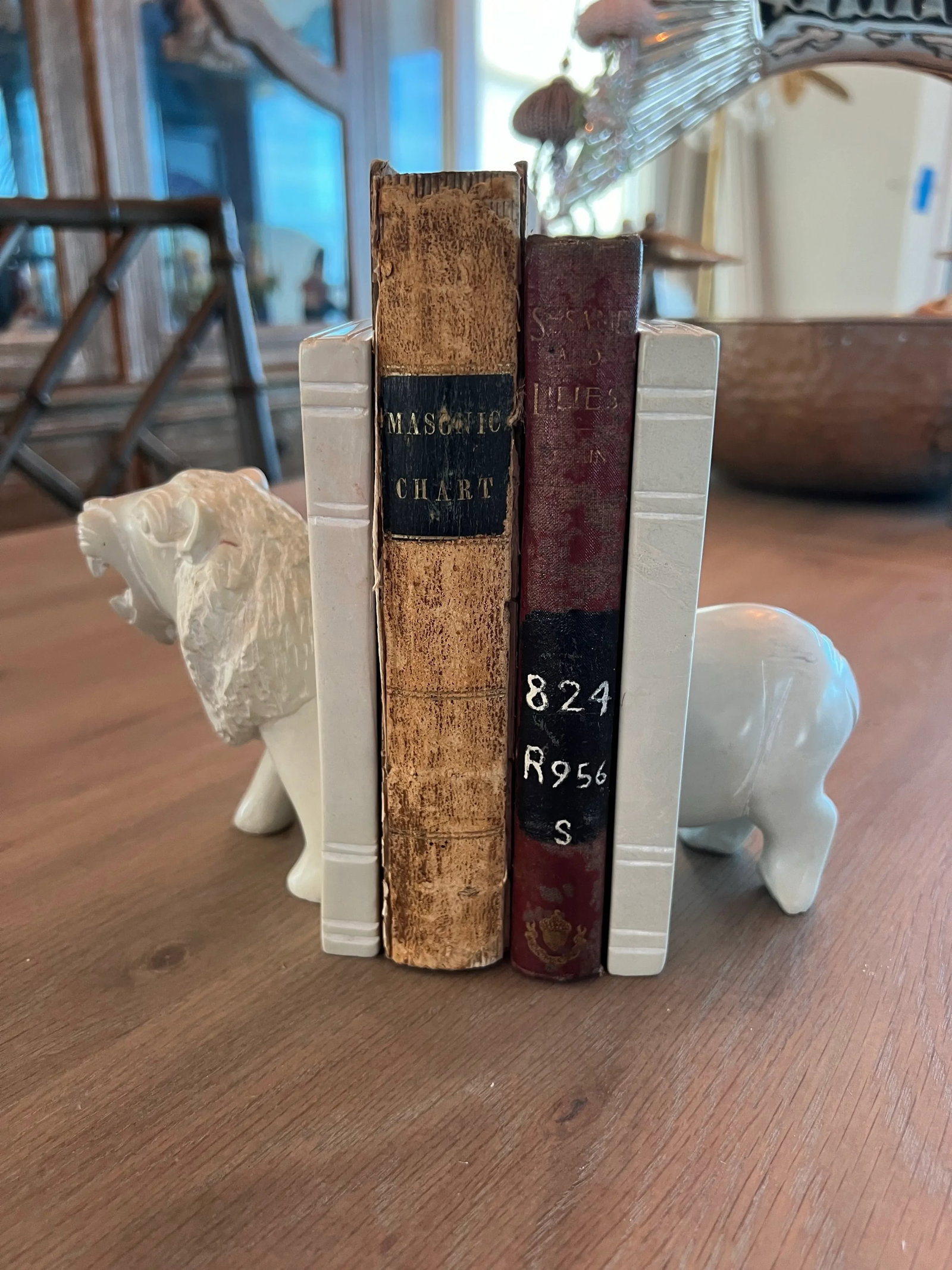 Vintage Carved Stone Lion Bookends - 4