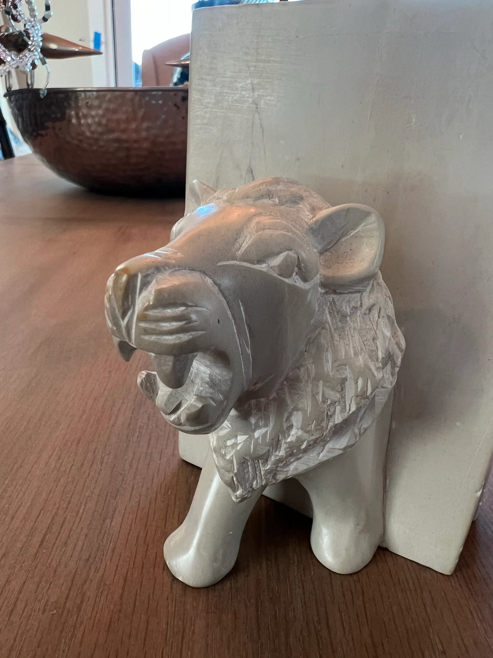 Vintage Carved Stone Lion Bookends - 6