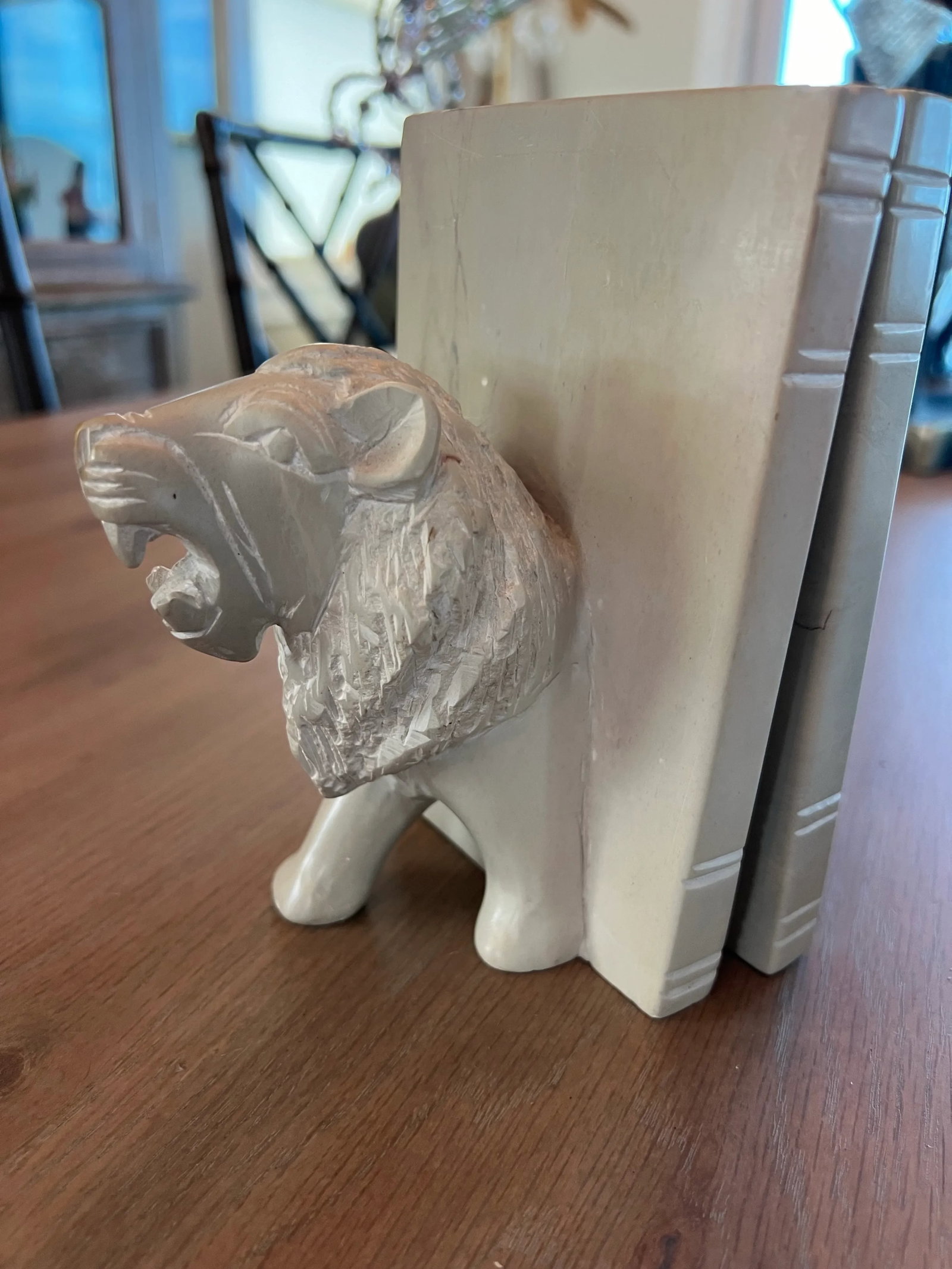 Vintage Carved Stone Lion Bookends - 9