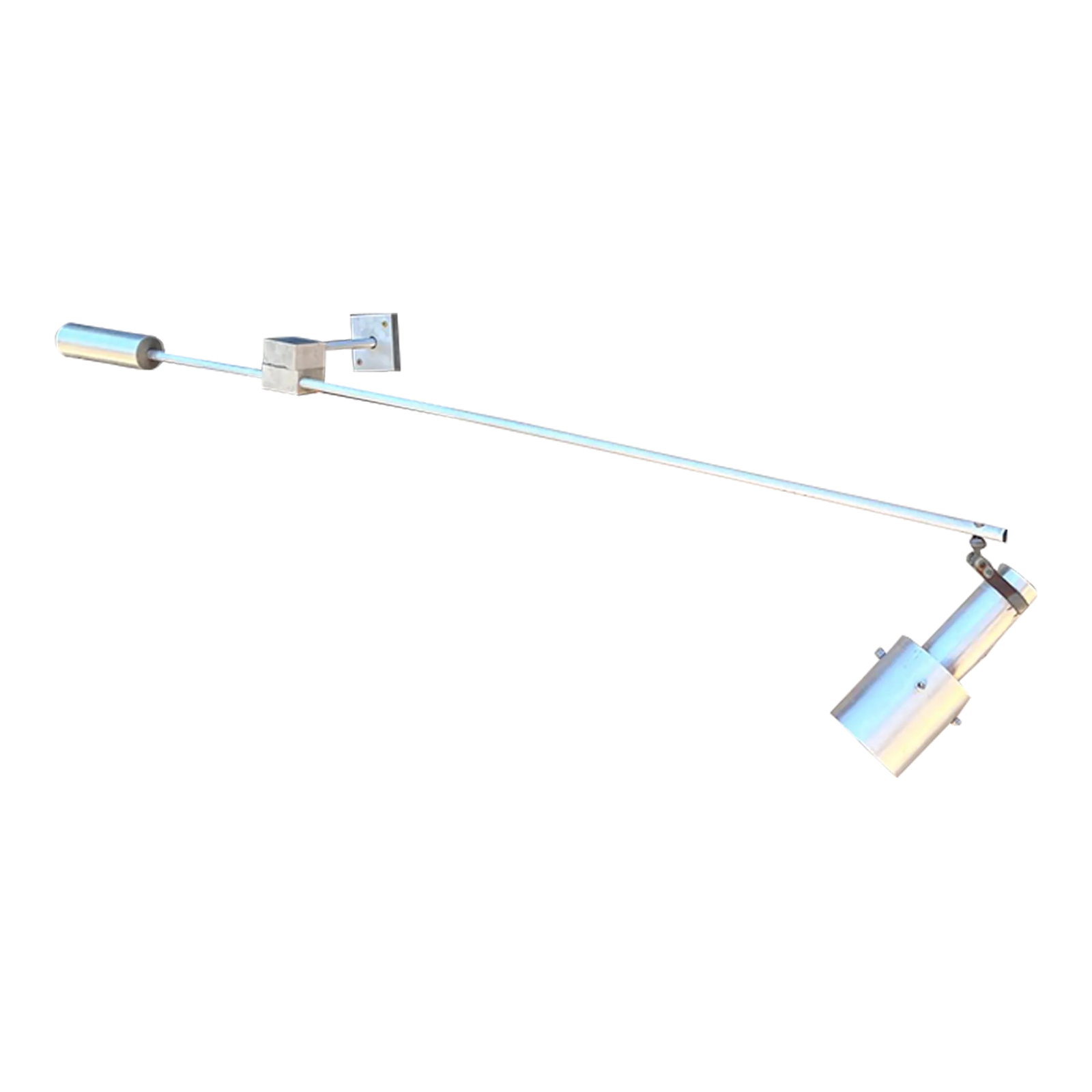 1960s Custom Counterbalance Wall Lamp Industrial MCM: AMBIANIC presents 1960s Custom Aluminum Counterbalance Industrial-MCM Lamp 51 long x 7.5 d x 8.75 Custom design by owner of machine shop. Quality materials. One of a kind. Preowned original vintage