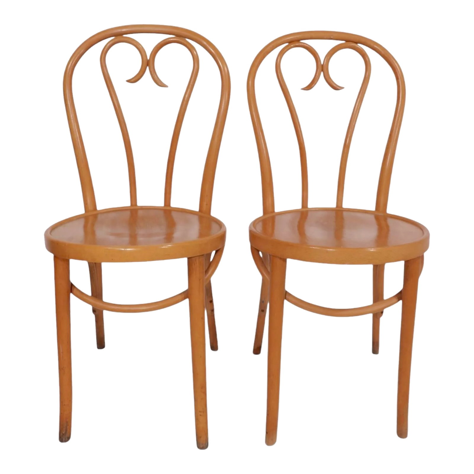 Pr. Cafe Bistro Style Dining Chairs Made in Romania After Thonet: Pr. bentwood Vienna Secessionist style cafe, bistro, dining chairs, made in Romania, attributed to Thonet circa 1970/80's. Both chairs are in very good, original clean and ready to use condition,