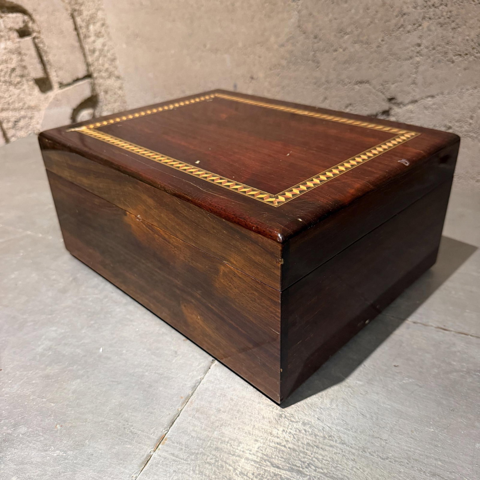 Vintage Cigar Box by Paradigm Humidor Co., Wood With Marquetry Inlay - 2