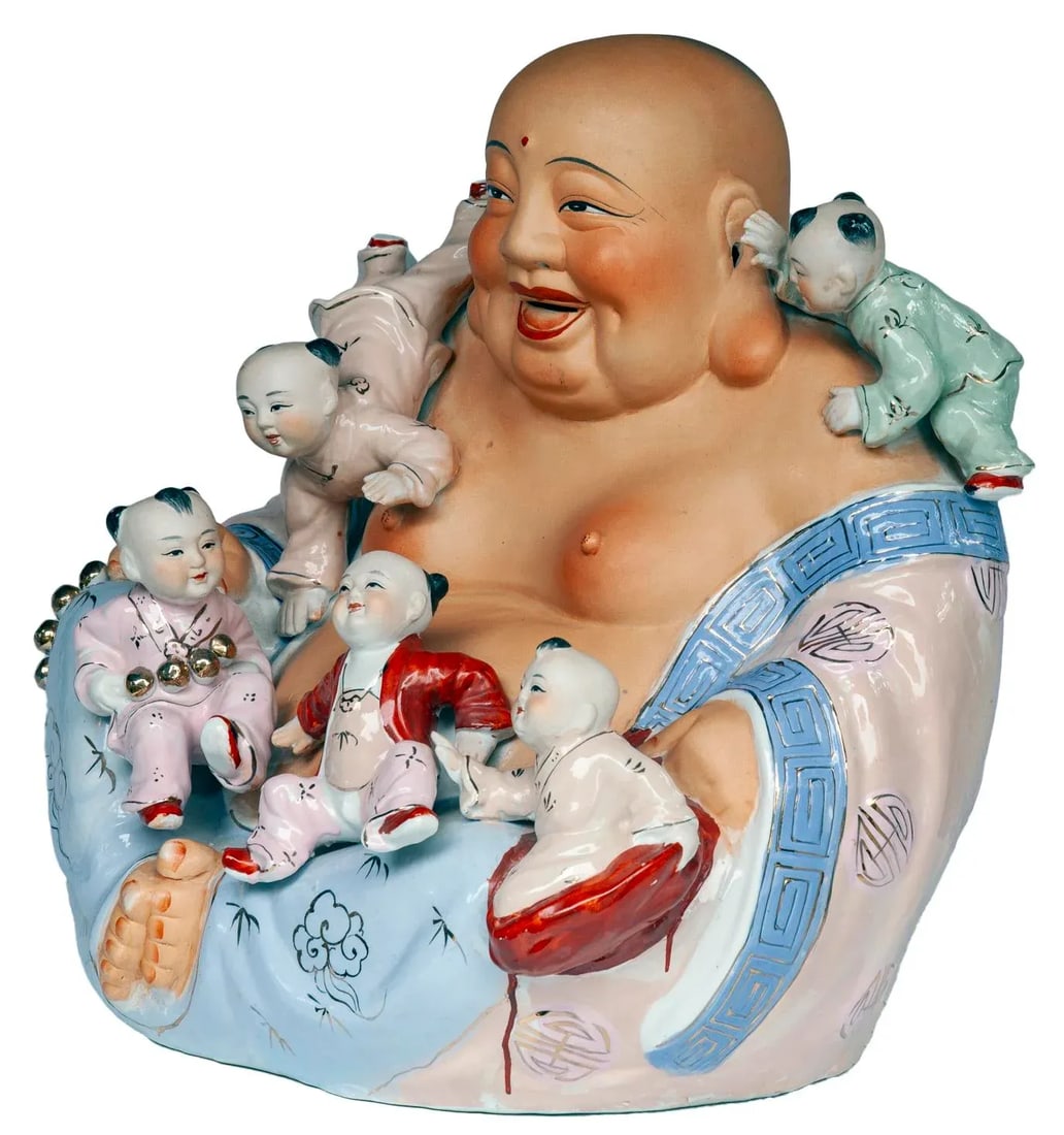 Early 20th Century Vietnamese Hand-Painted Porcelain "Happy Buddha" Sculpture - 2