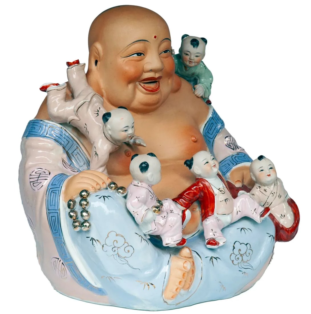 Early 20th Century Vietnamese Hand-Painted Porcelain "Happy Buddha" Sculpture - 3