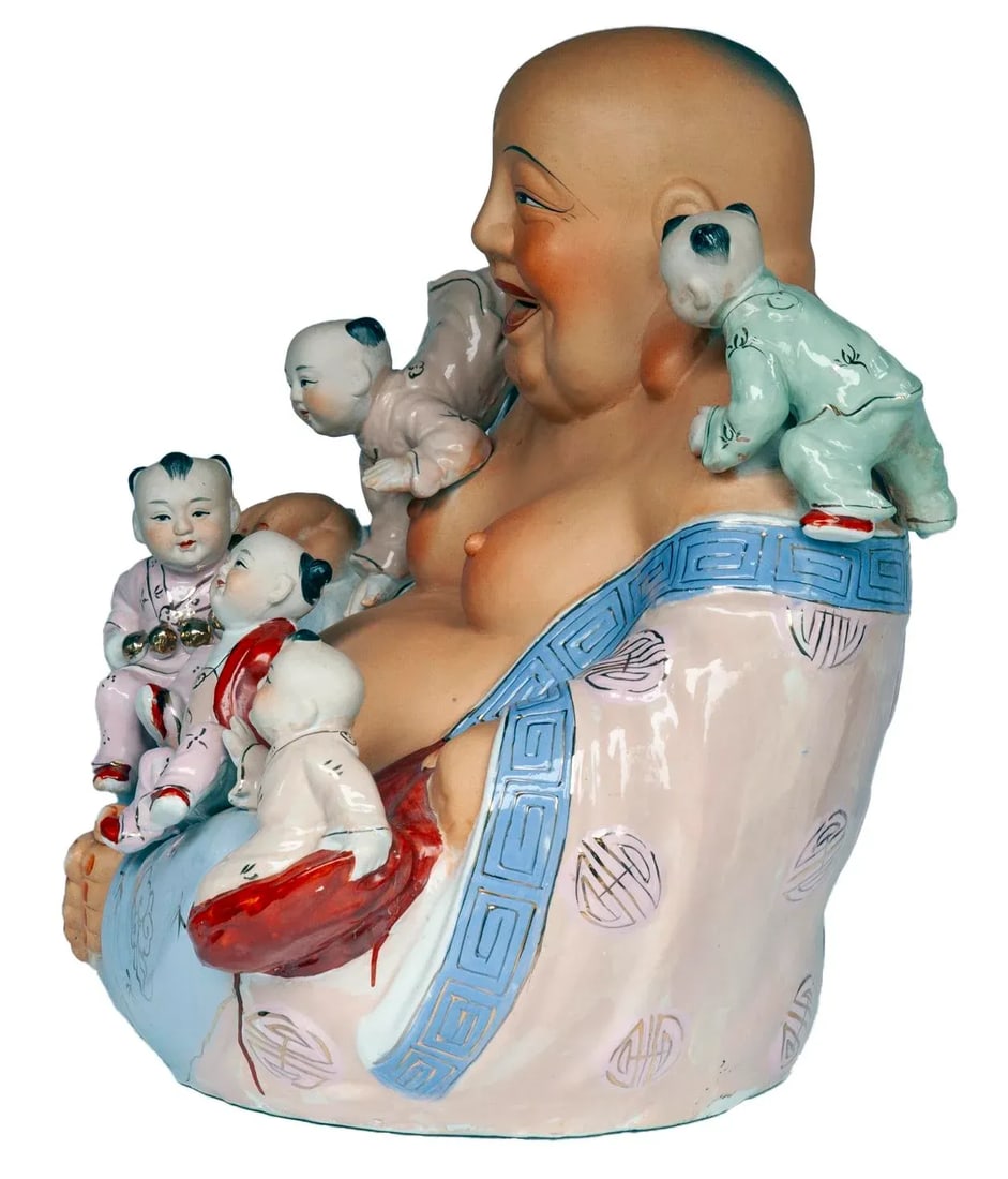 Early 20th Century Vietnamese Hand-Painted Porcelain "Happy Buddha" Sculpture - 4