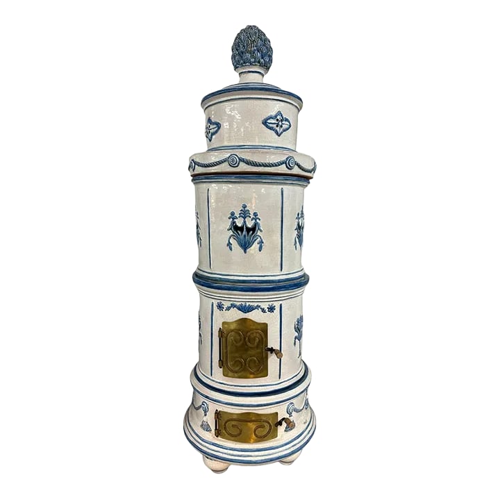 Italian Majolica Glazed Terra Cotta Stove: Large Italian handcrafted ceramic stove with blue and white tin glaze. Wonderful for indoor and outdoor. Manufactured by Ceramiche Ceccarelli . Condition: Imperfections: No Imperfections Condition Not